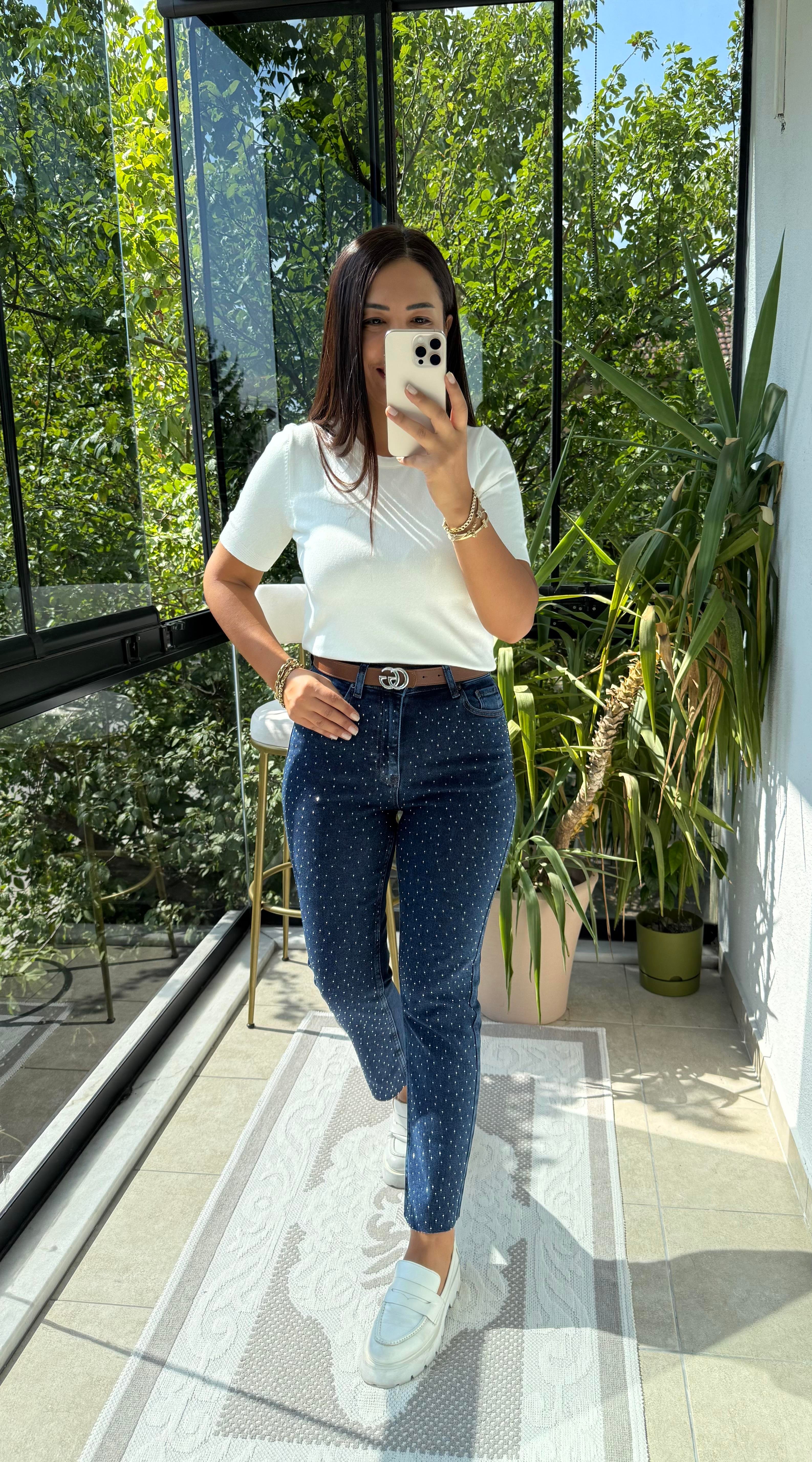 Bisiklet Yaka Kısa Kol Basic Triko Bluz Ekru