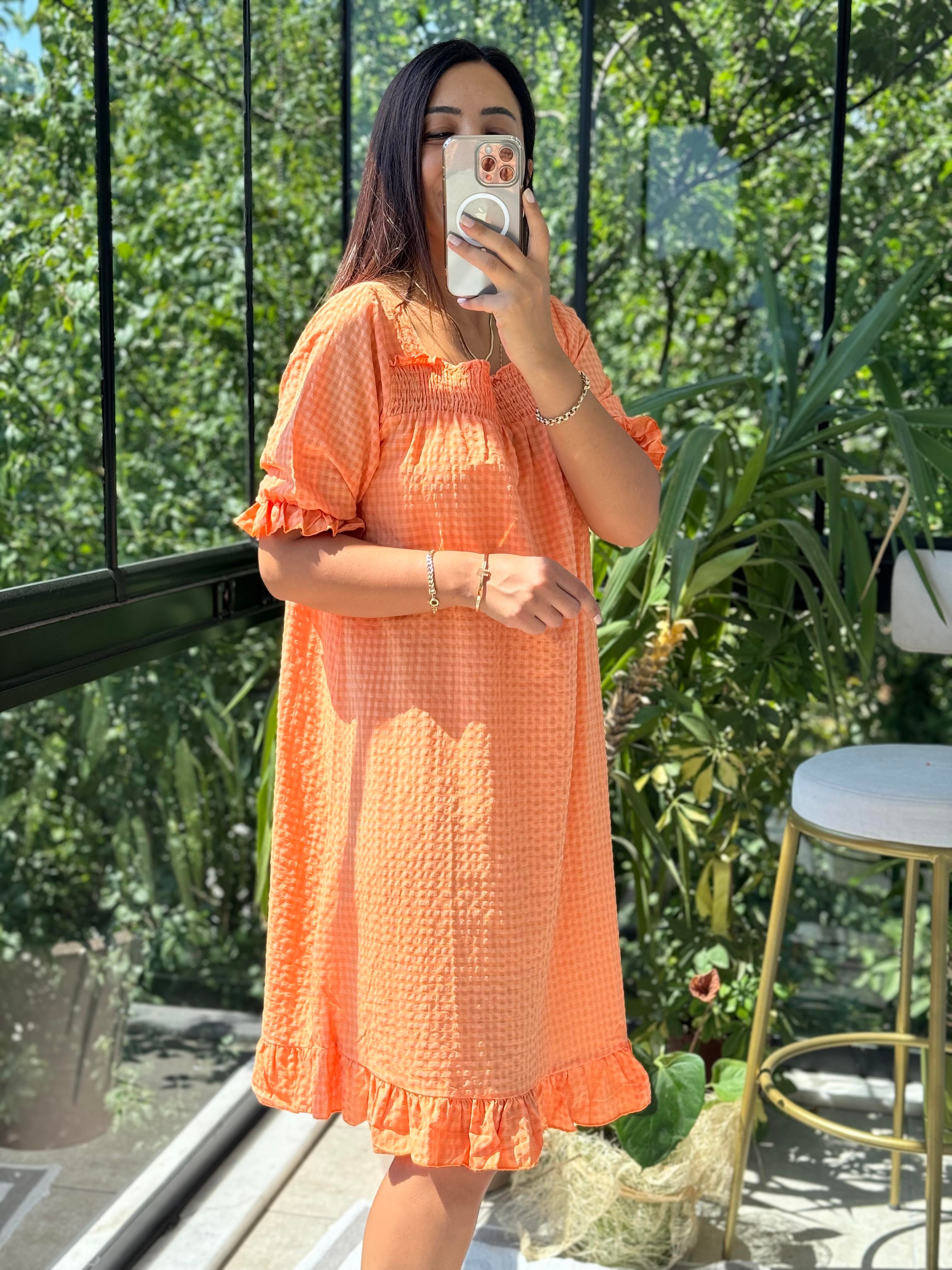 Dama Desen Elbise Turuncu