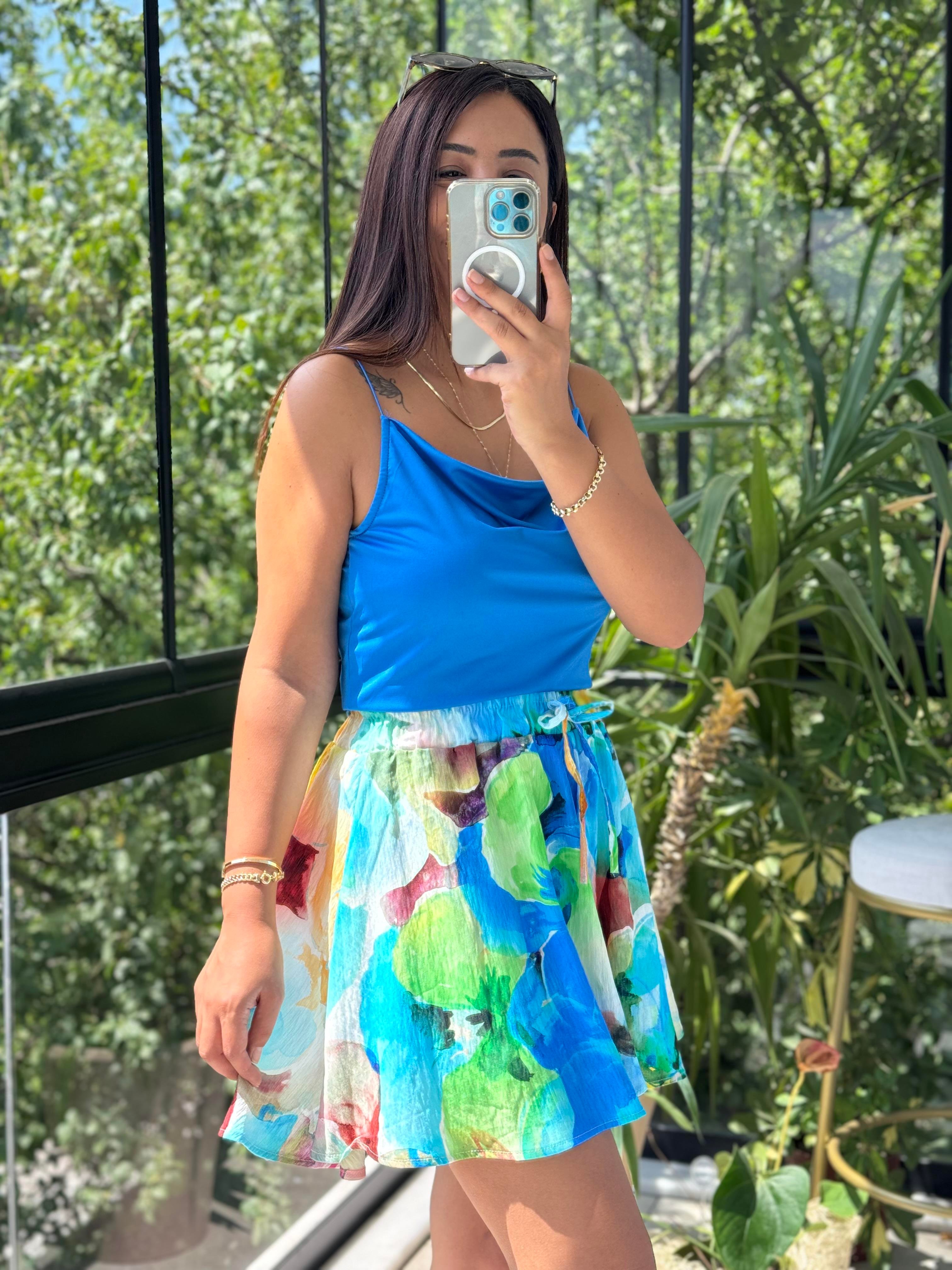 Desenli Şort Turkuaz