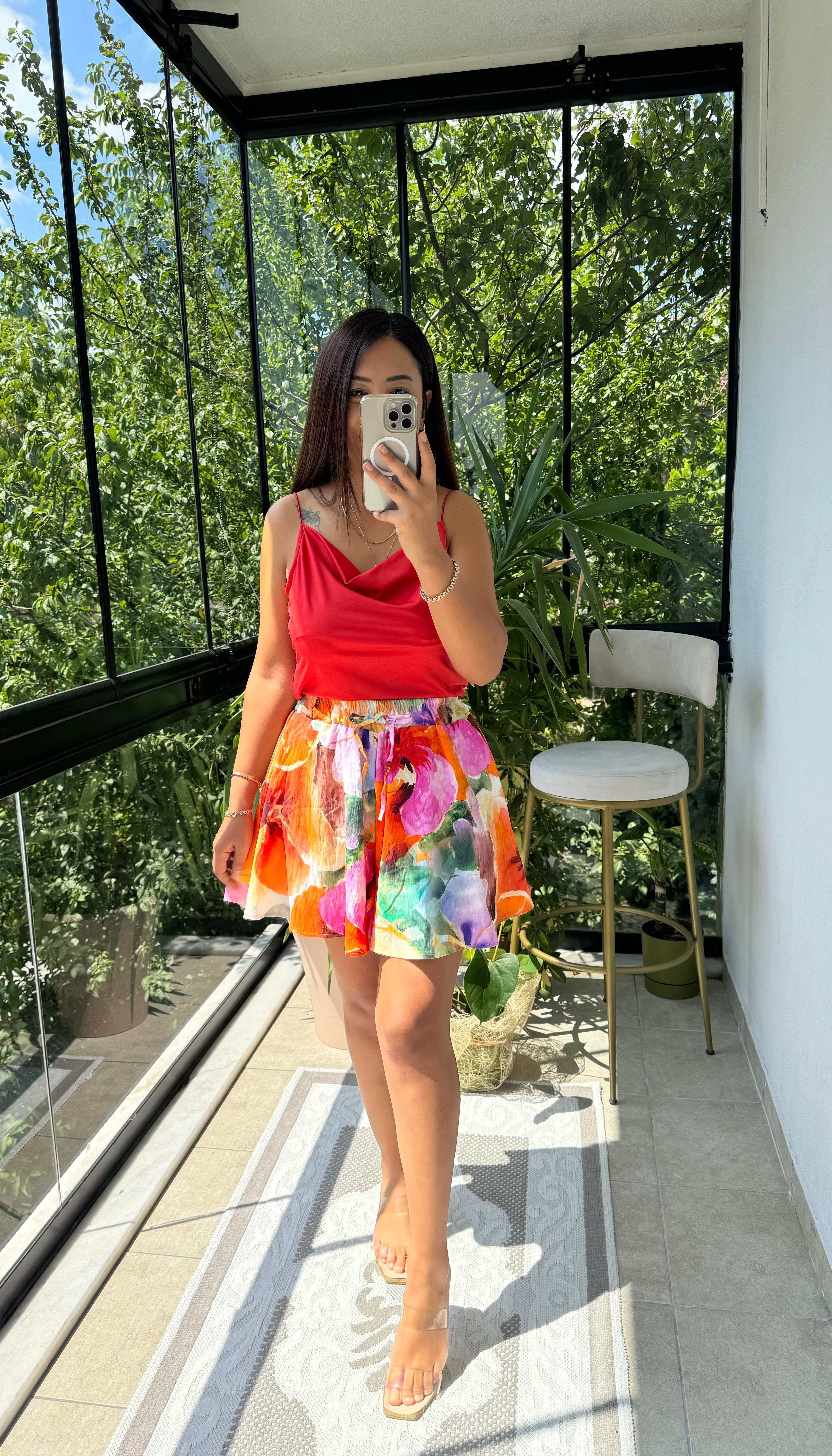 Desenli Şort Turuncu