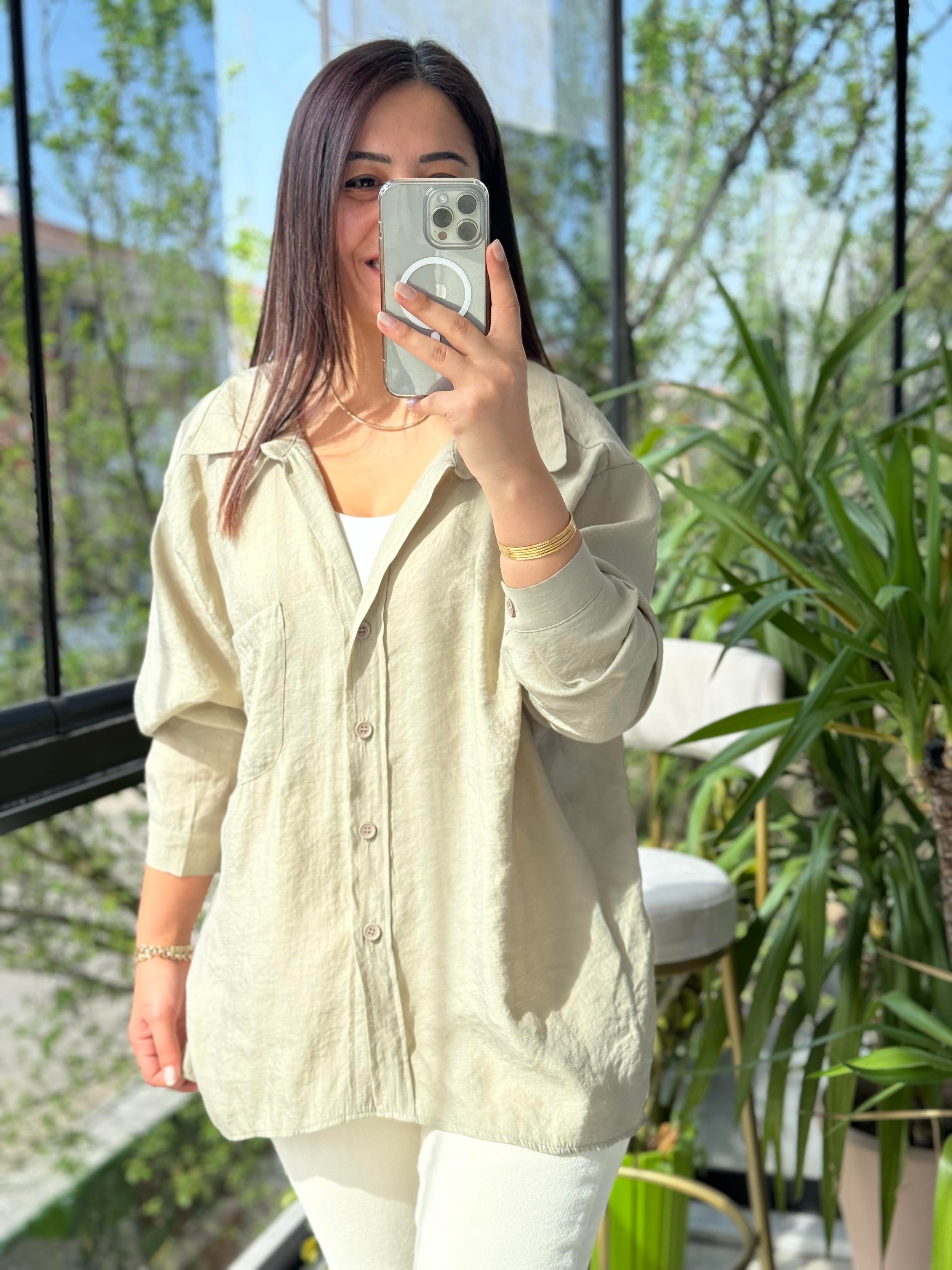 Düşük Omuz Basic Gömlek Olive