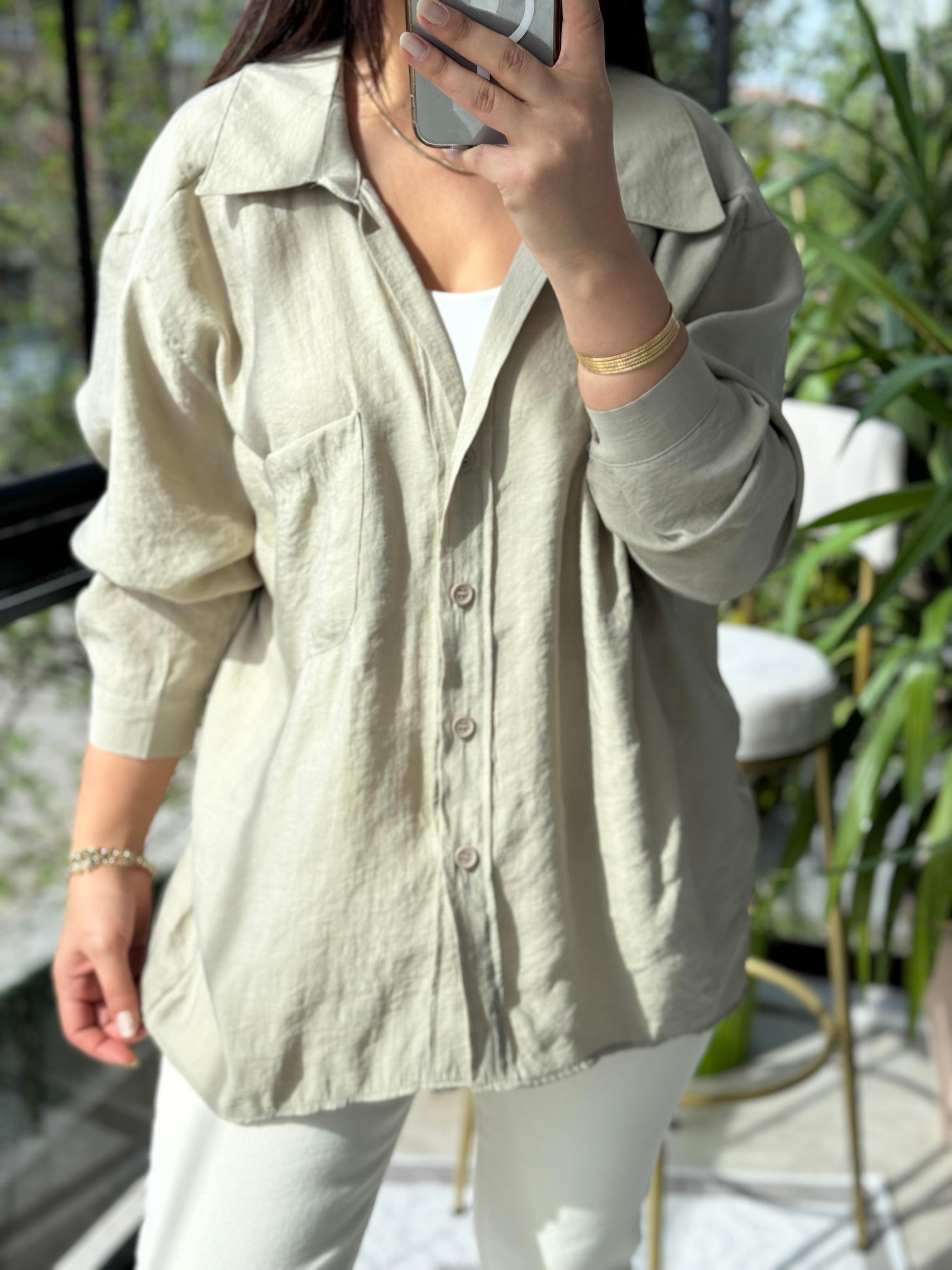 Düşük Omuz Basic Gömlek Olive