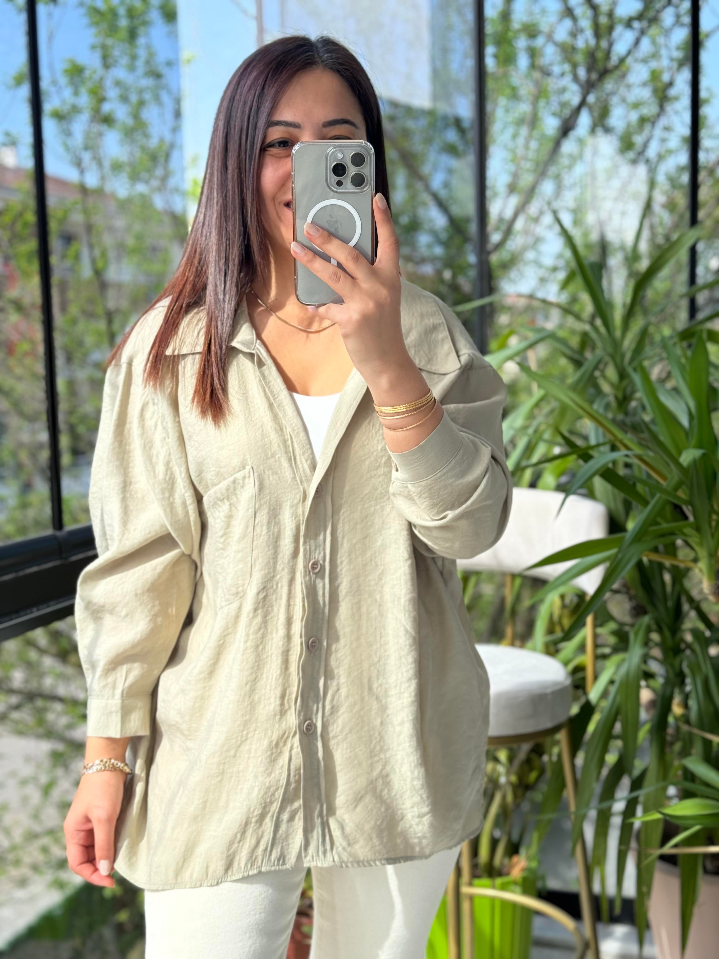 Düşük Omuz Basic Gömlek Olive