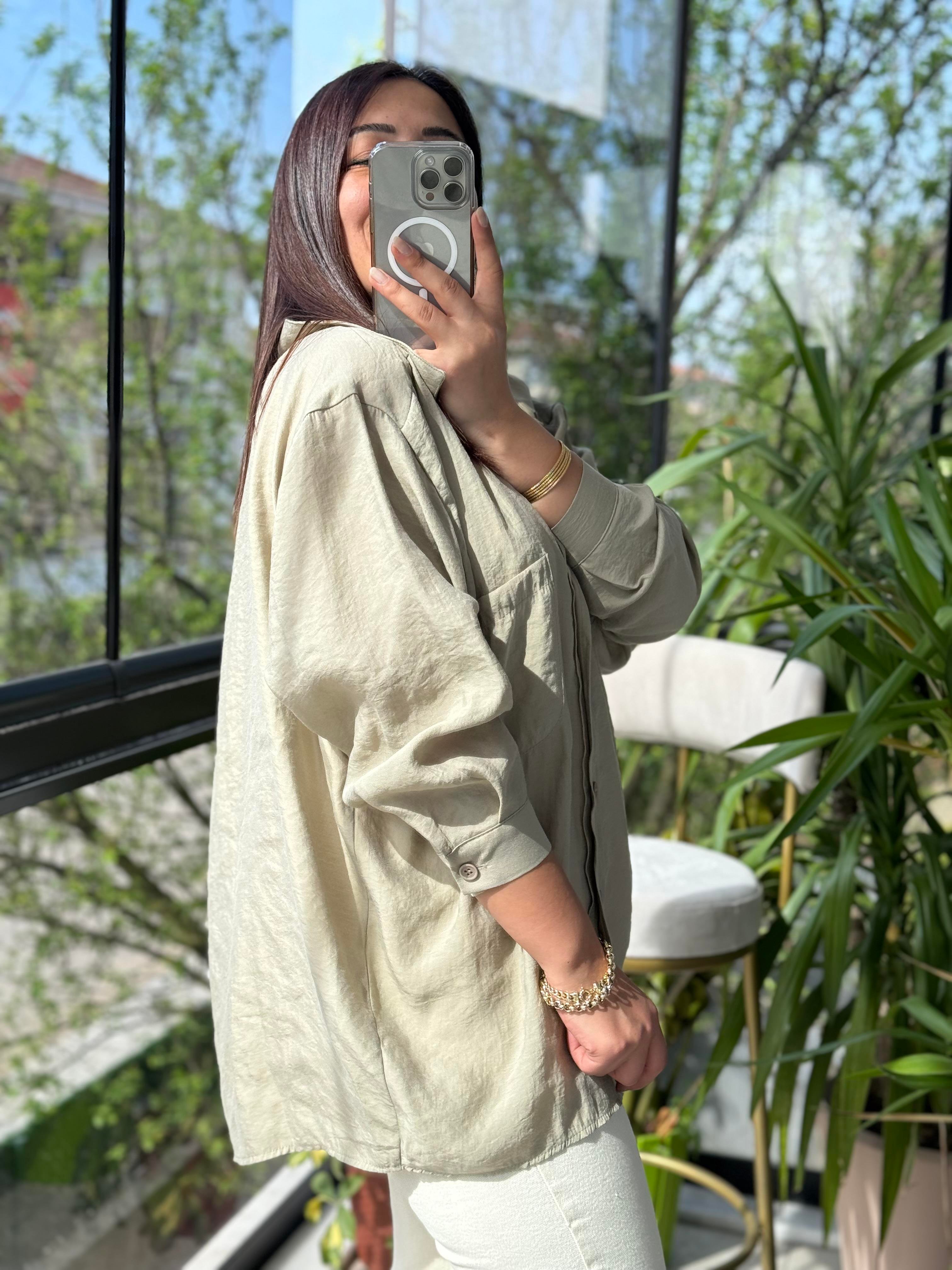 Düşük Omuz Basic Gömlek Olive