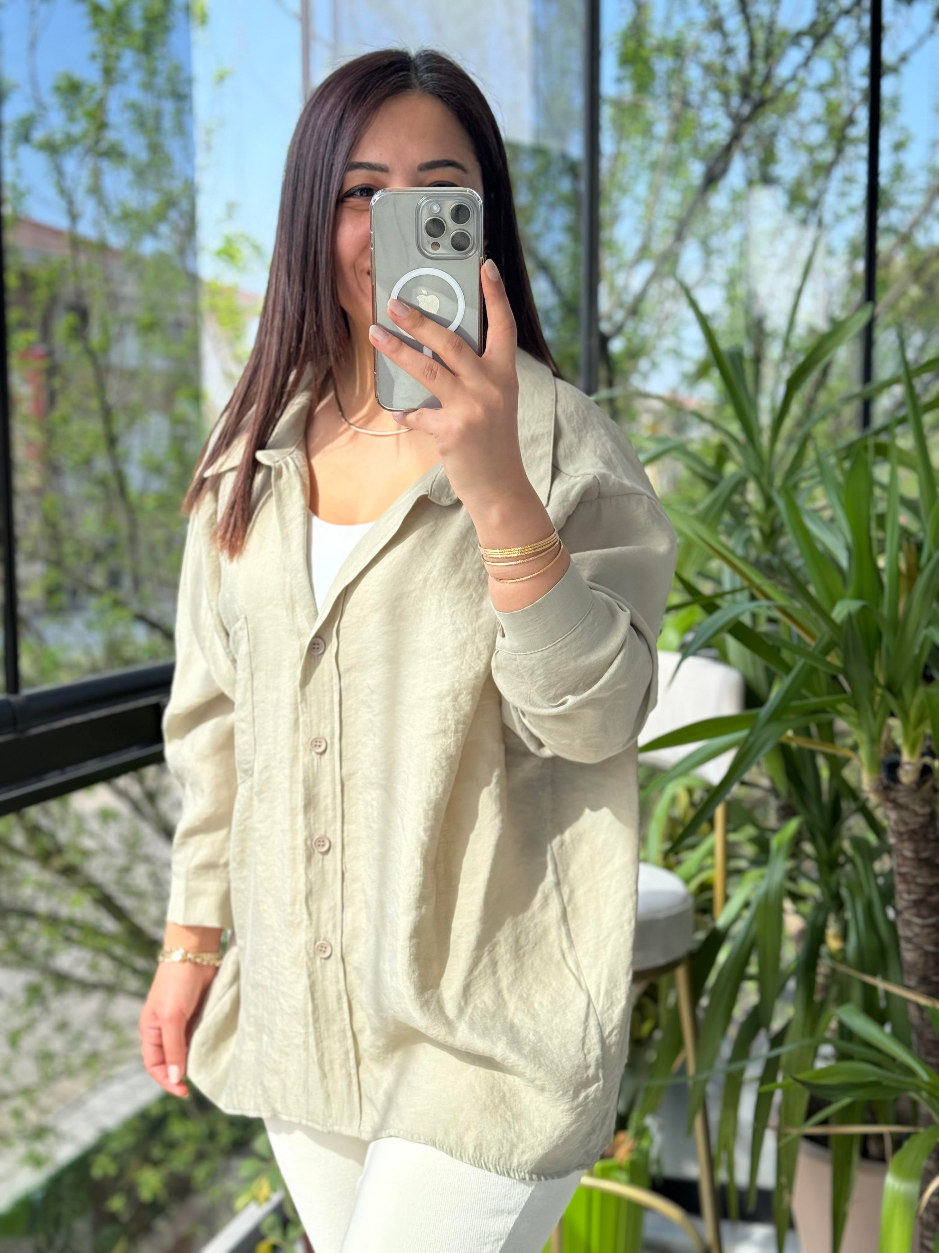 Düşük Omuz Basic Gömlek Olive