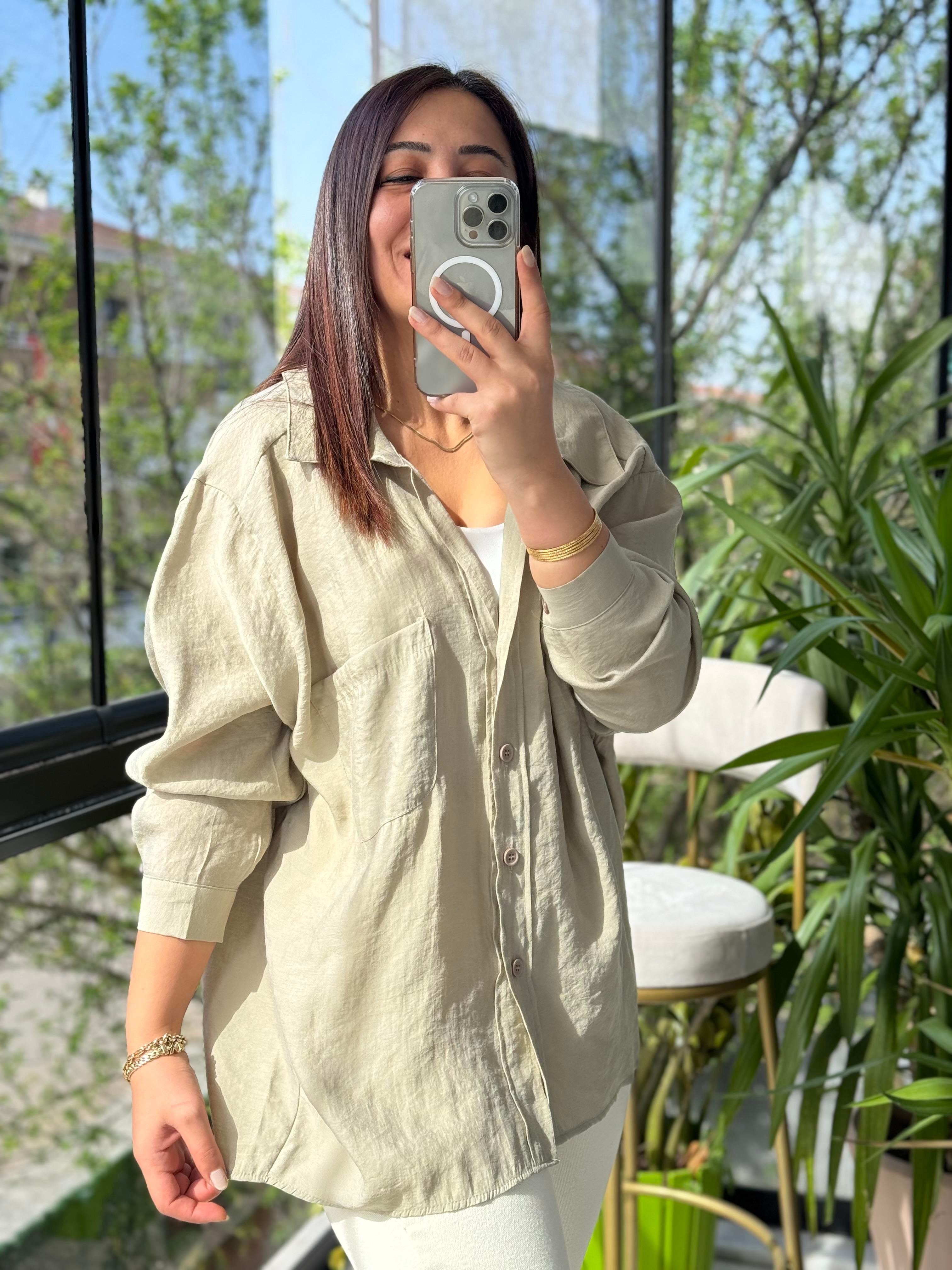 Düşük Omuz Basic Gömlek Olive