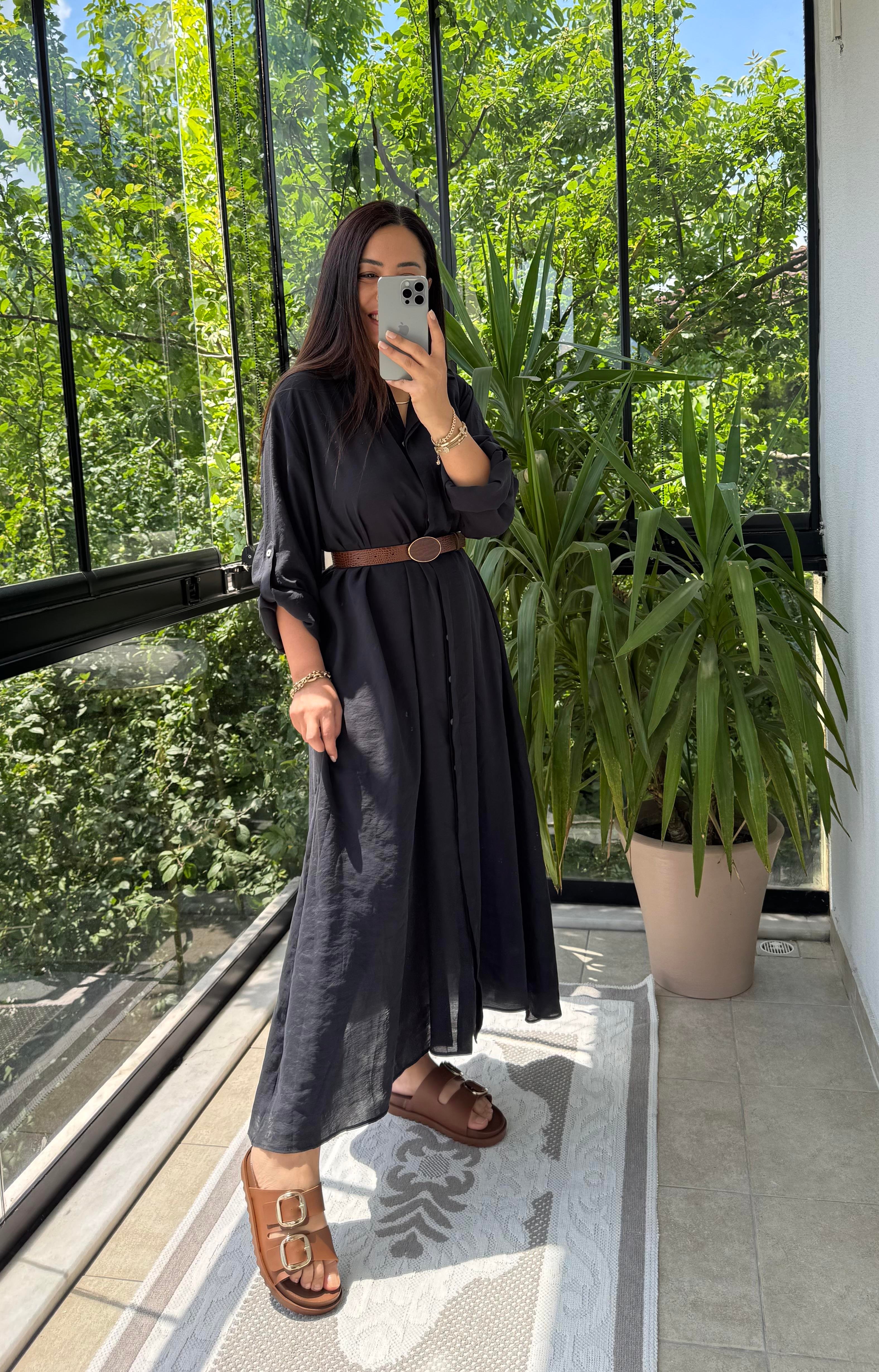 Gömlek Elbise Siyah