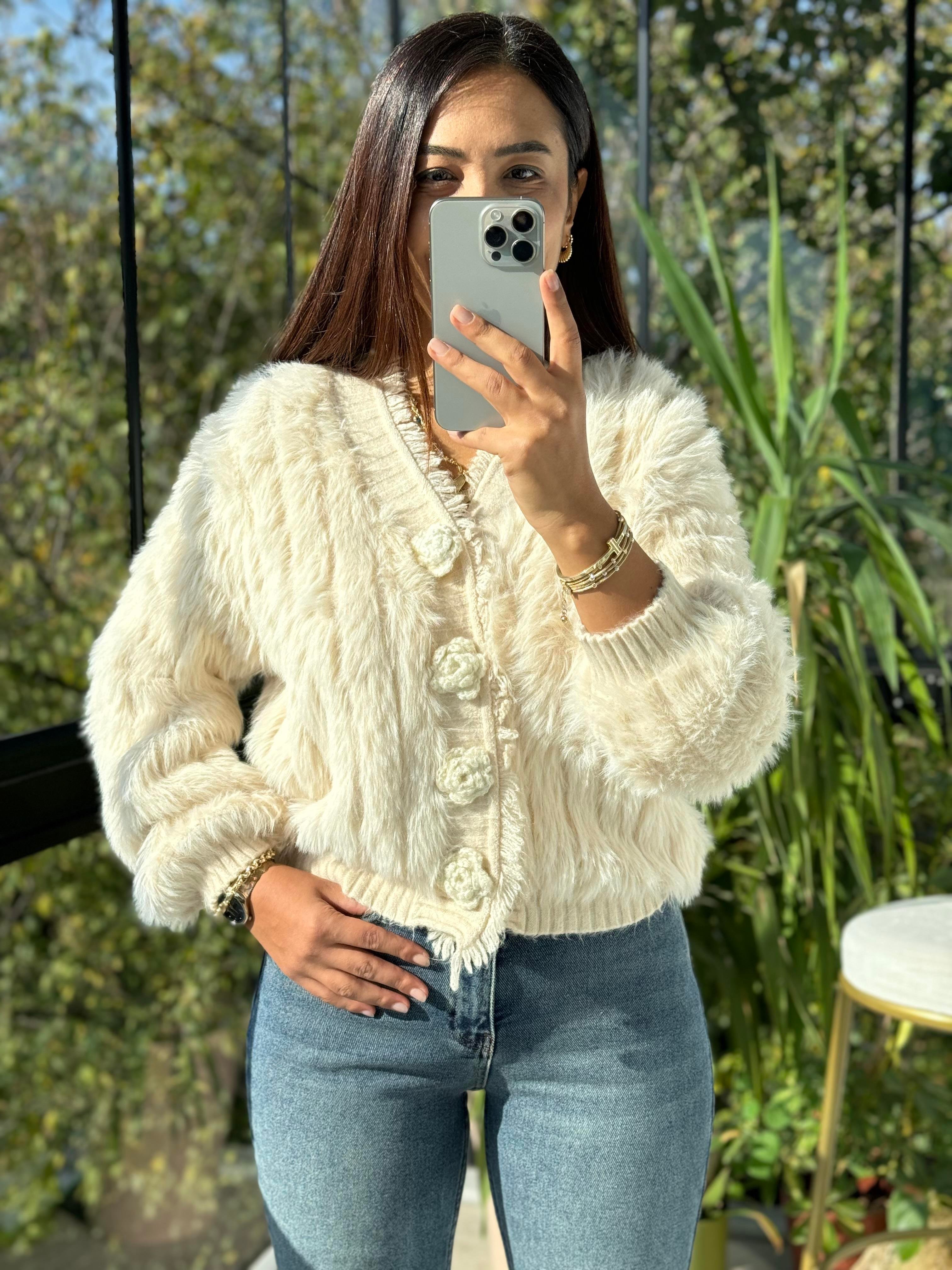 İthal Gül Düğmeli Hırka Bej