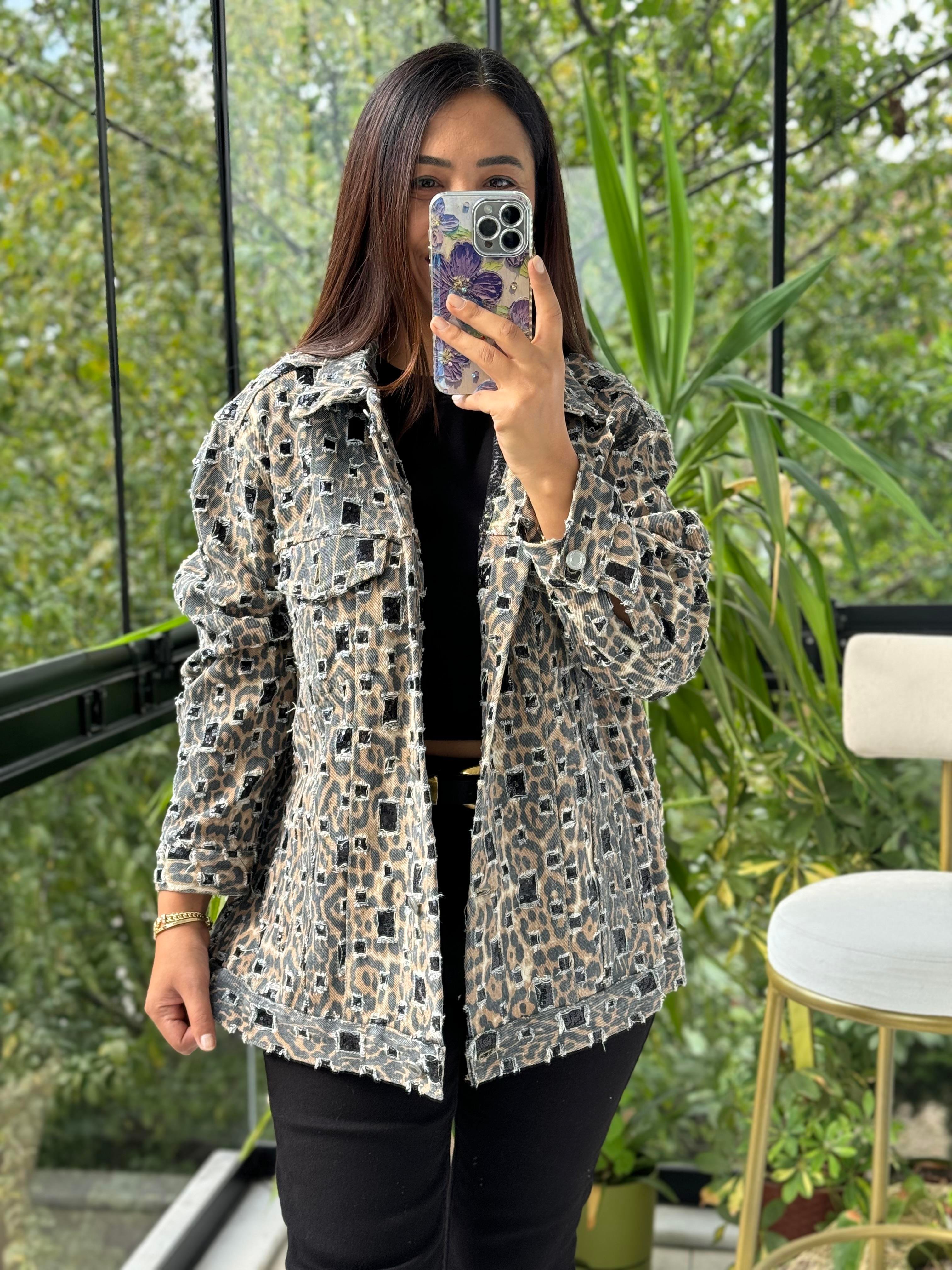 İthal Leopar Kot Ceket Camel