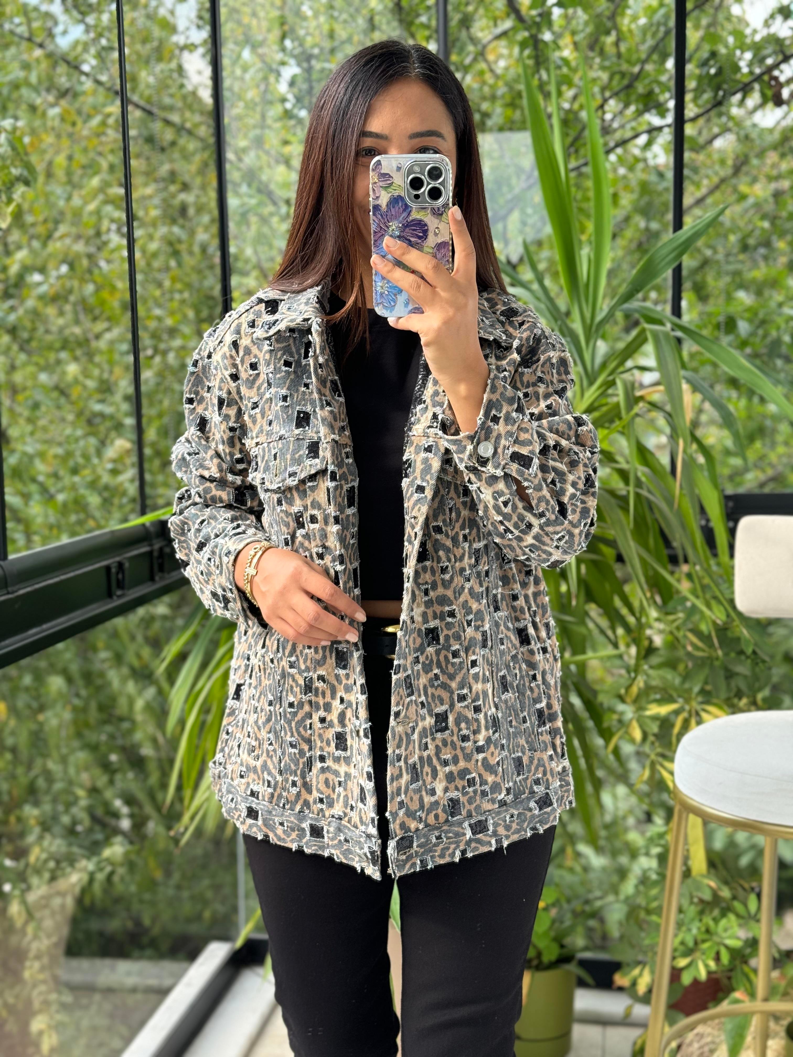 İthal Leopar Kot Ceket Camel