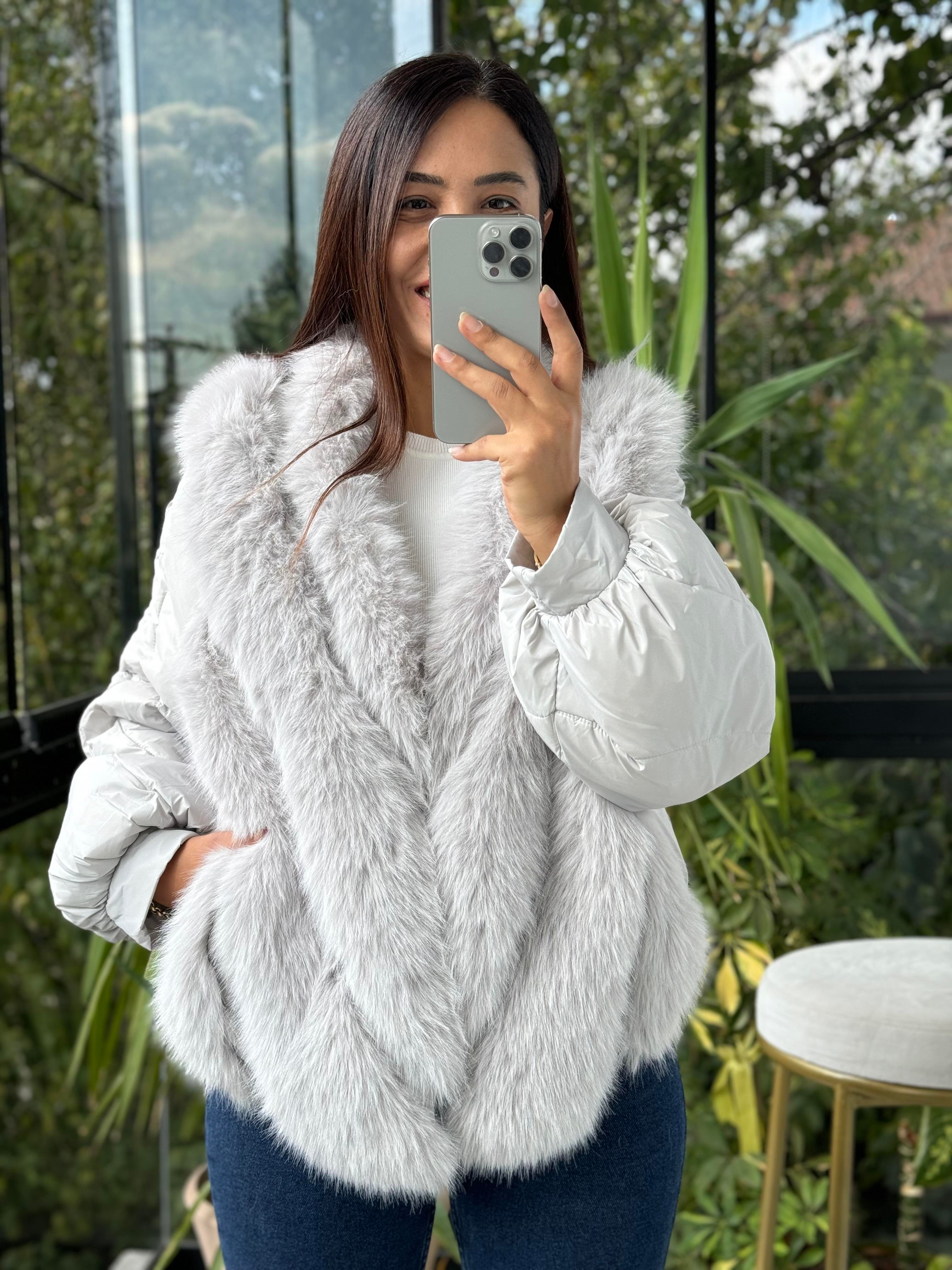 İthal Tüylü Mont Gri