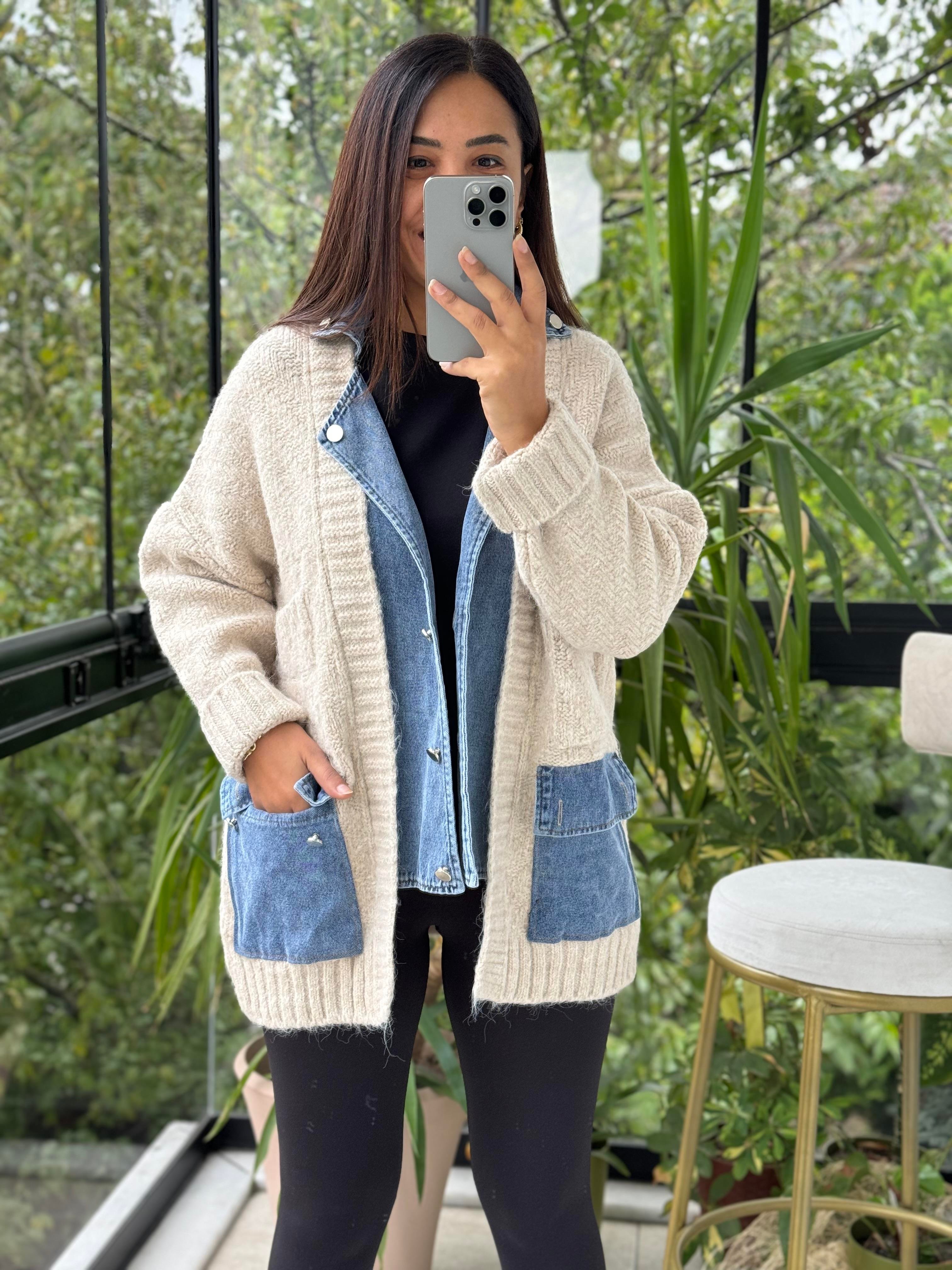 Kot Detay Örme Hırka Krem