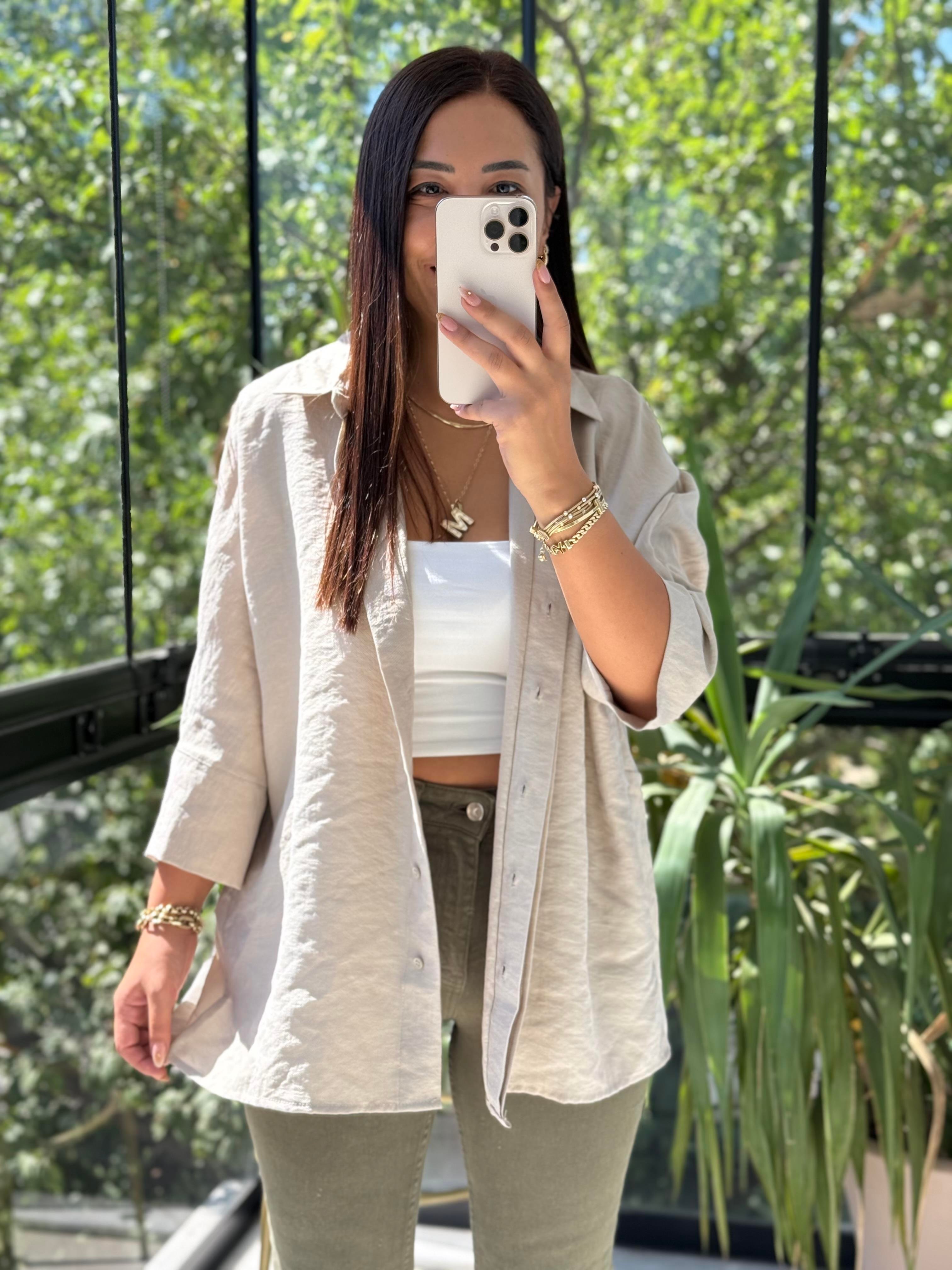 Lüx Seri Oversize Gömlek Bej