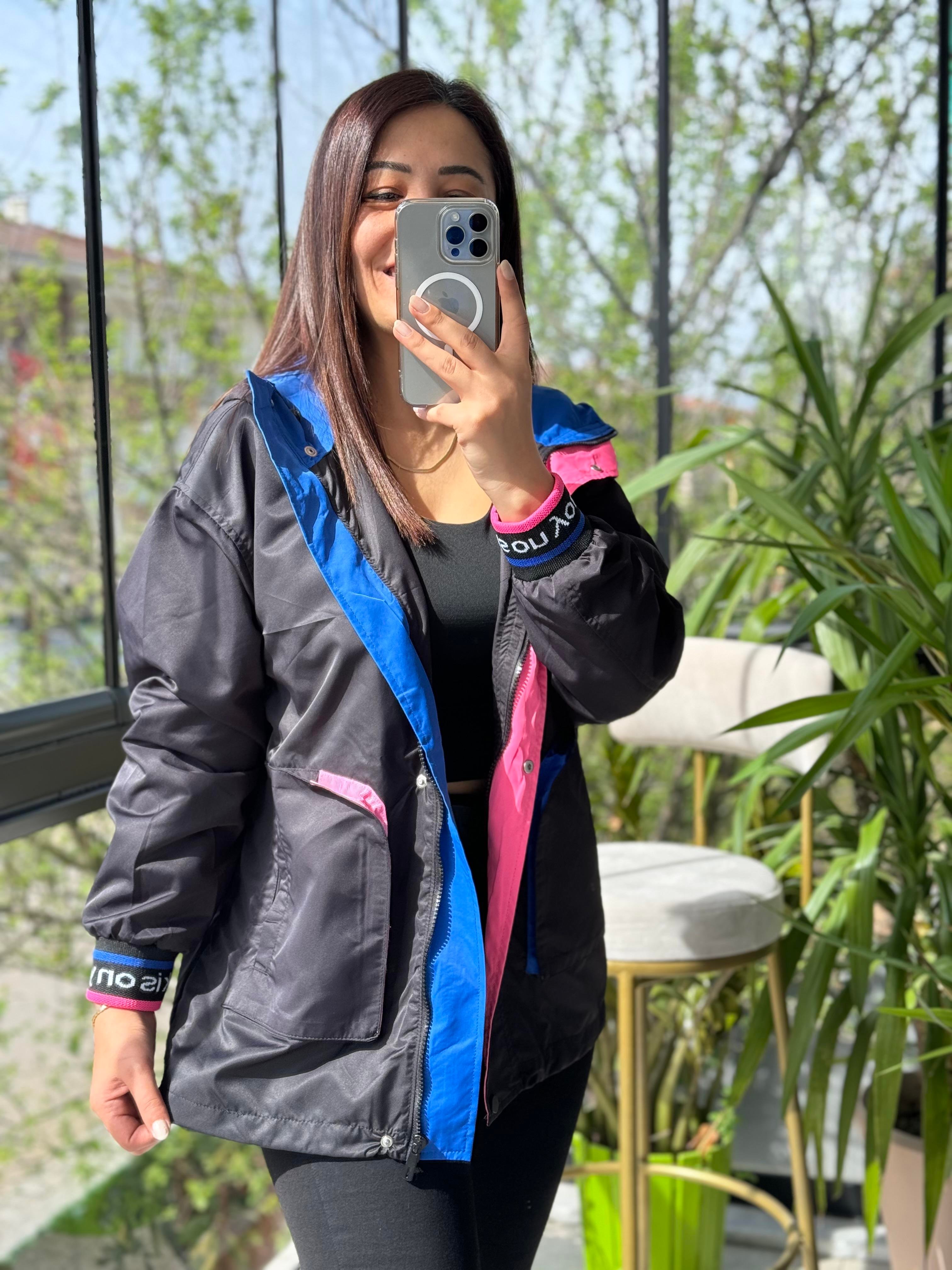 Neon Block Yağmurluk Siyah