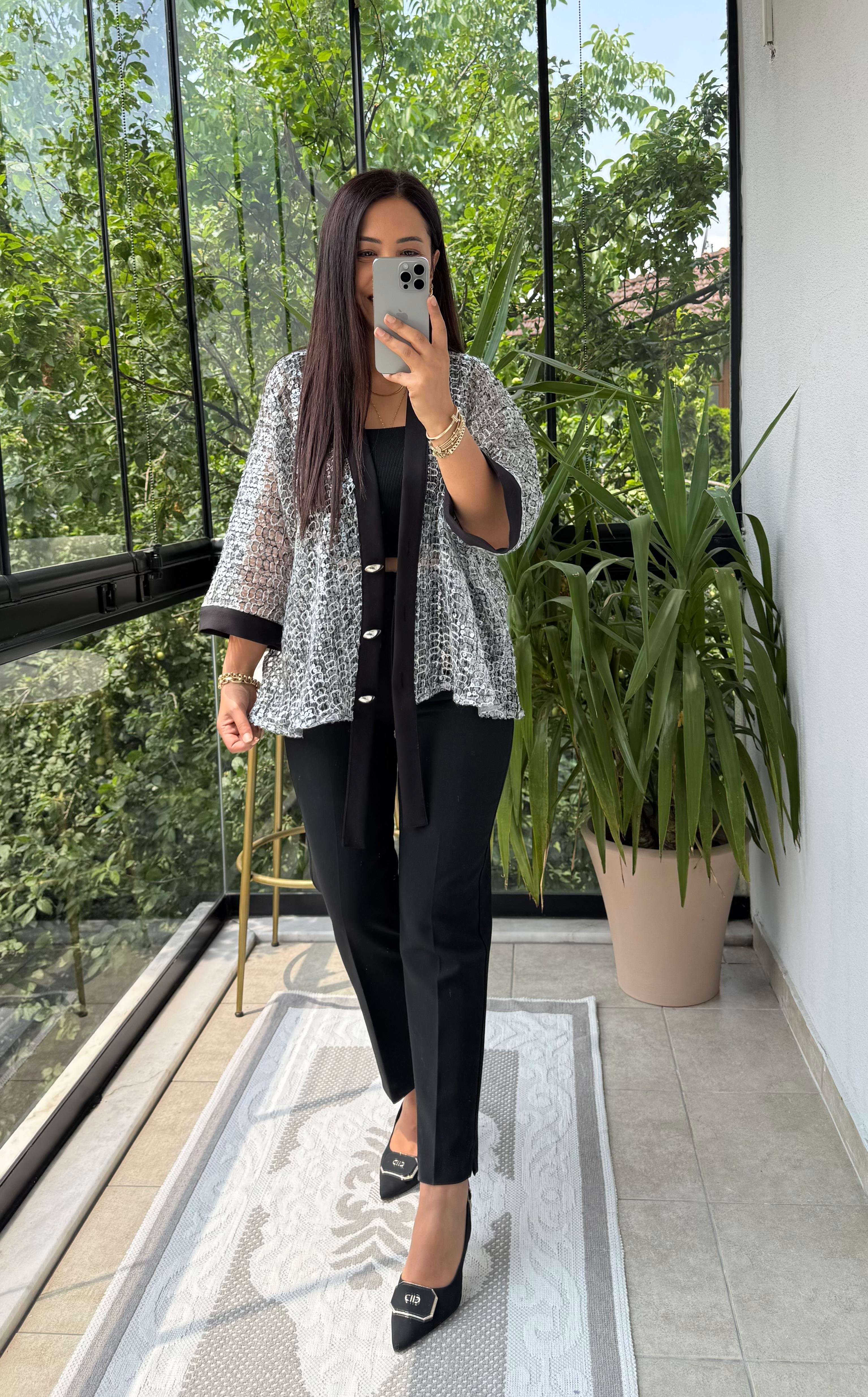 Payetli Premium Ceket Gümüş