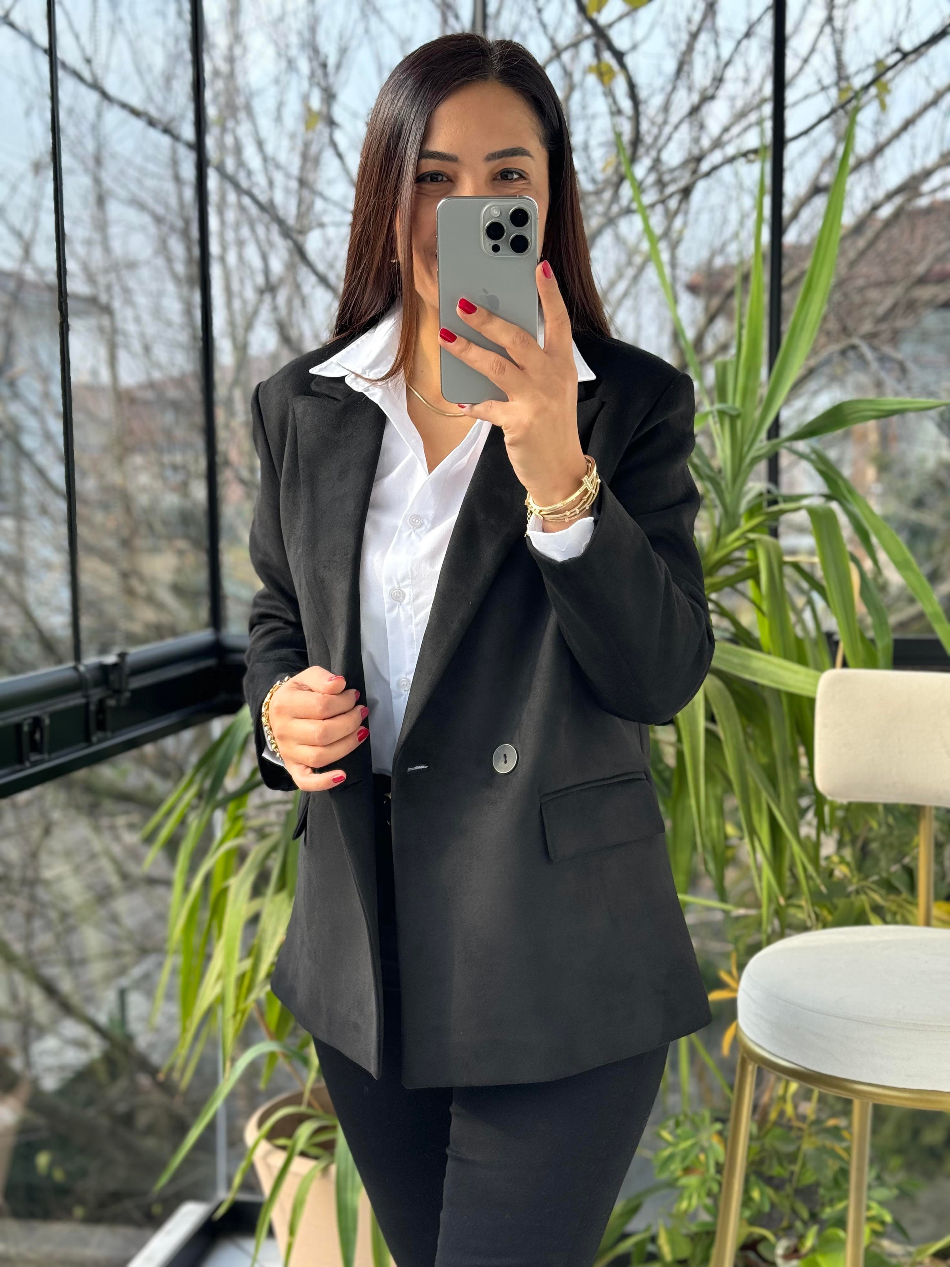 Süet Blazer Ceket Siyah