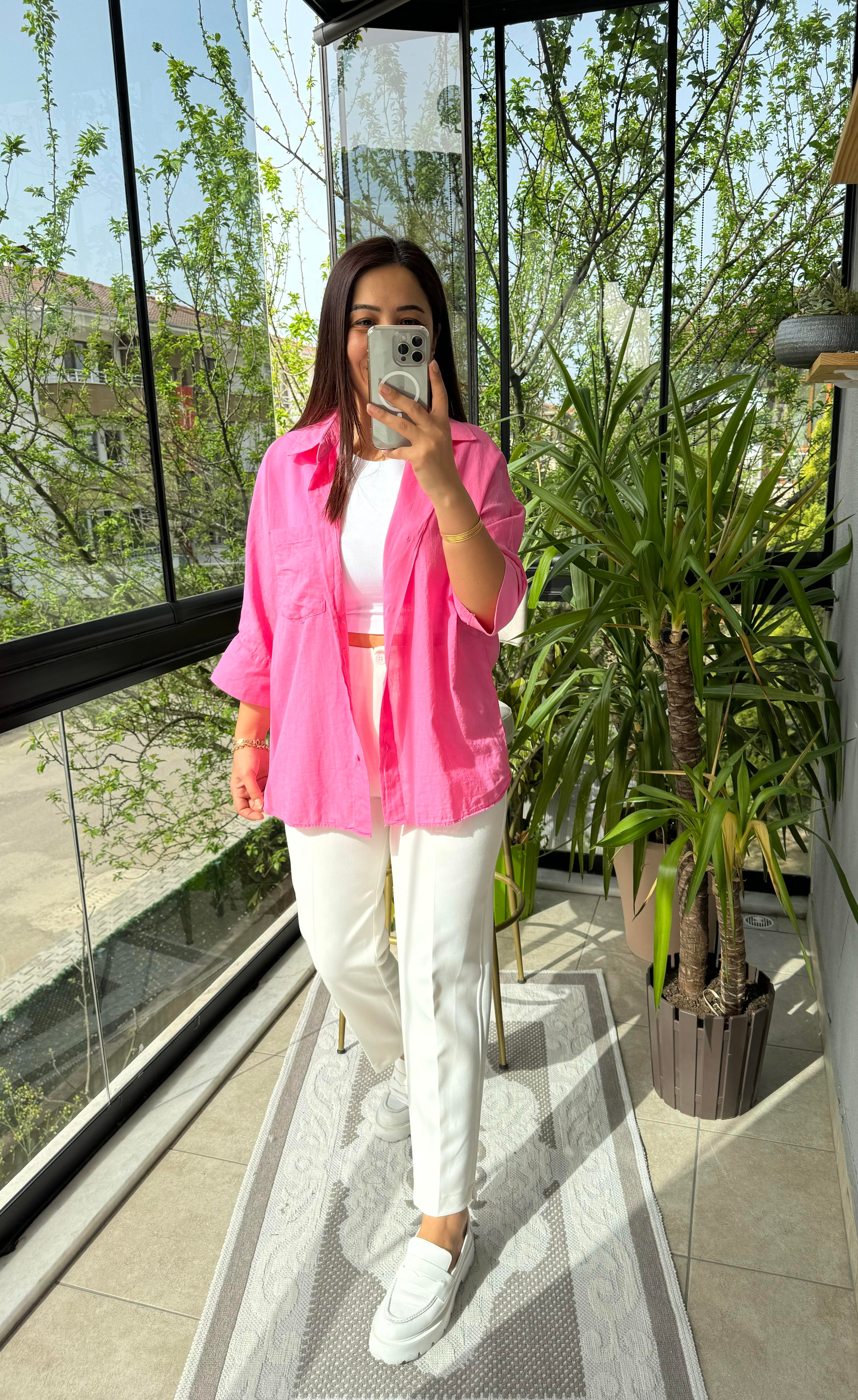 Tek Cep Natural Gömlek Pembe