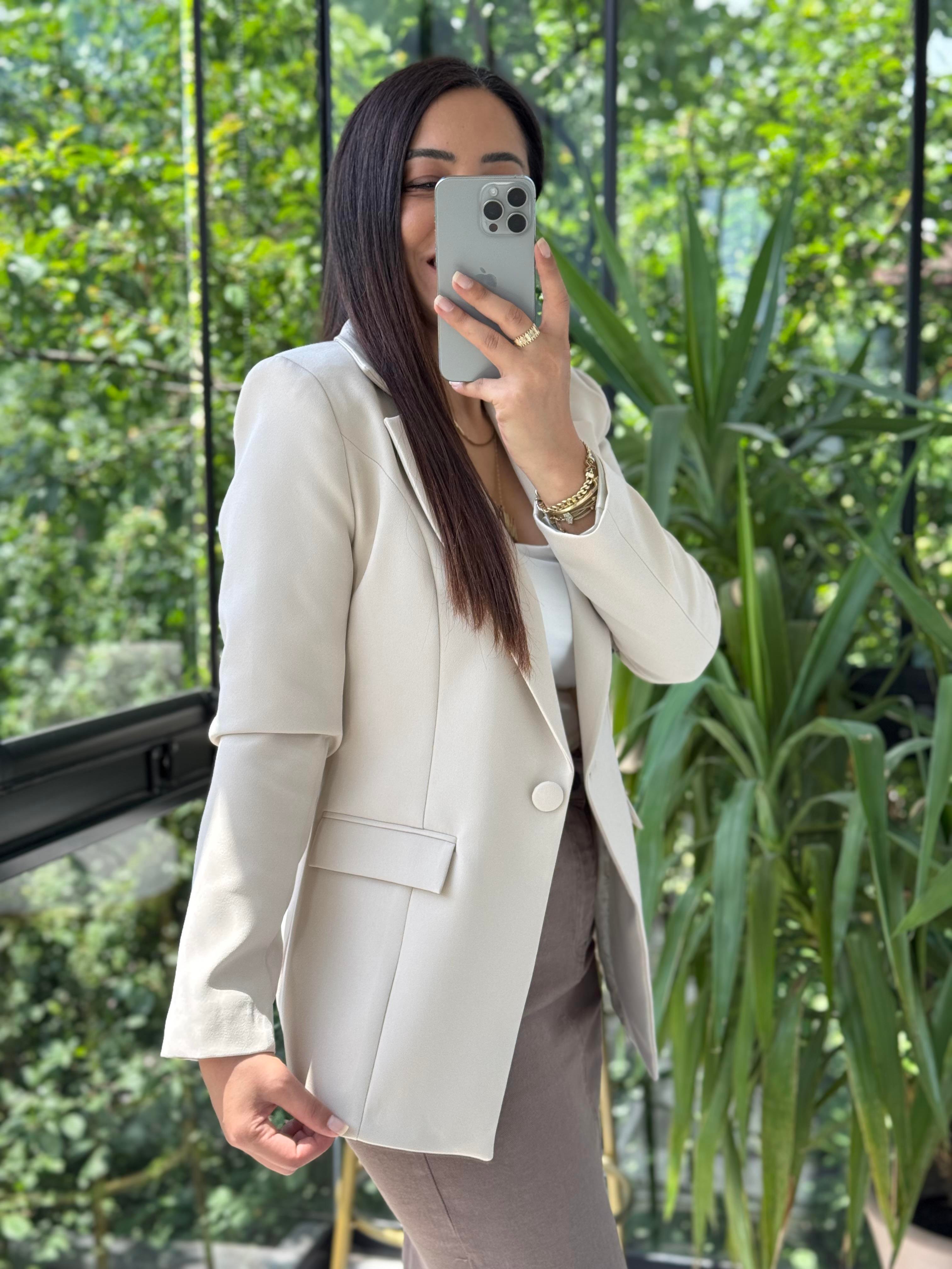 Tek Düğme Blazer Ceket Bej