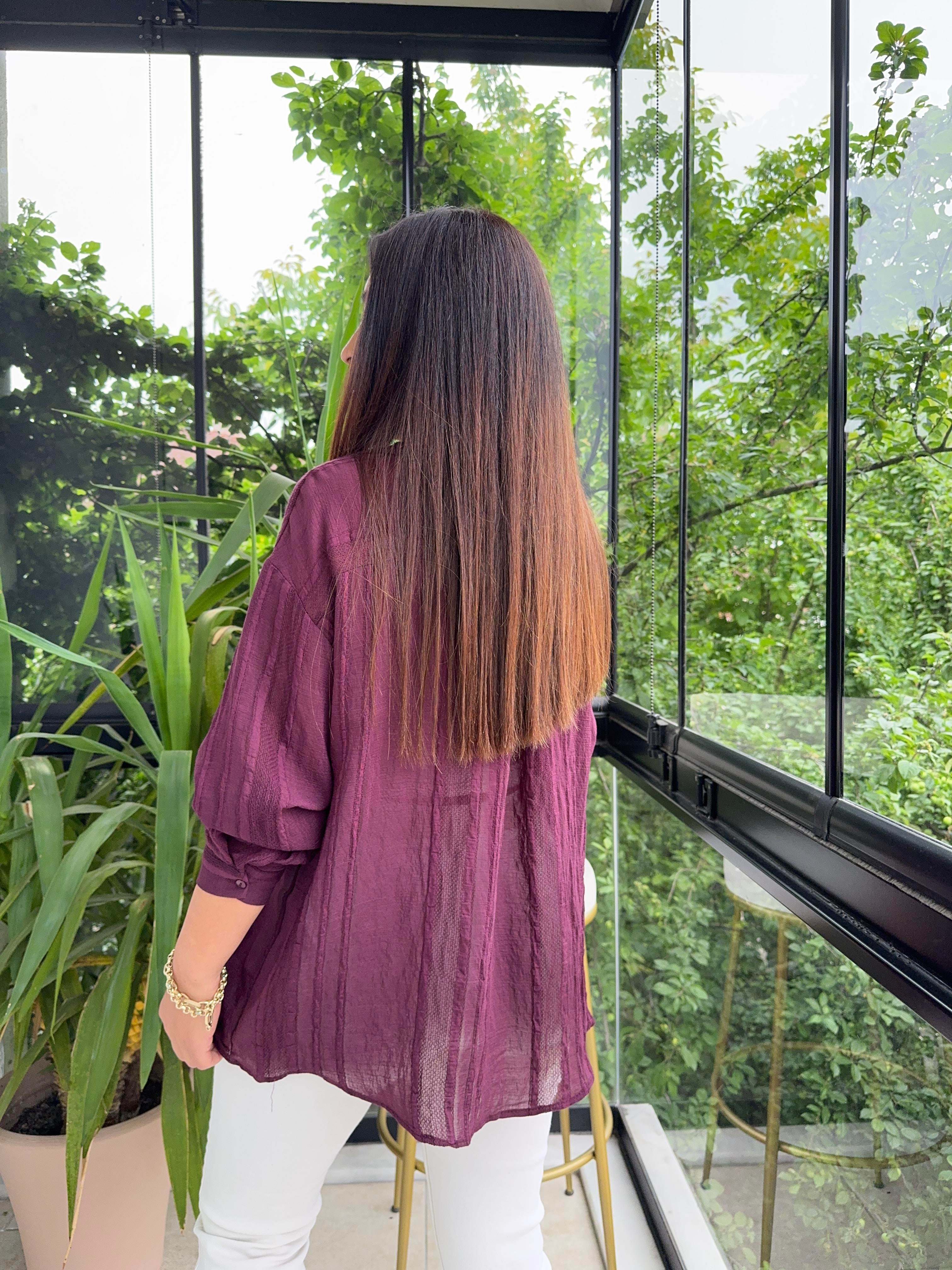 Transparan Gömlek Mürdüm