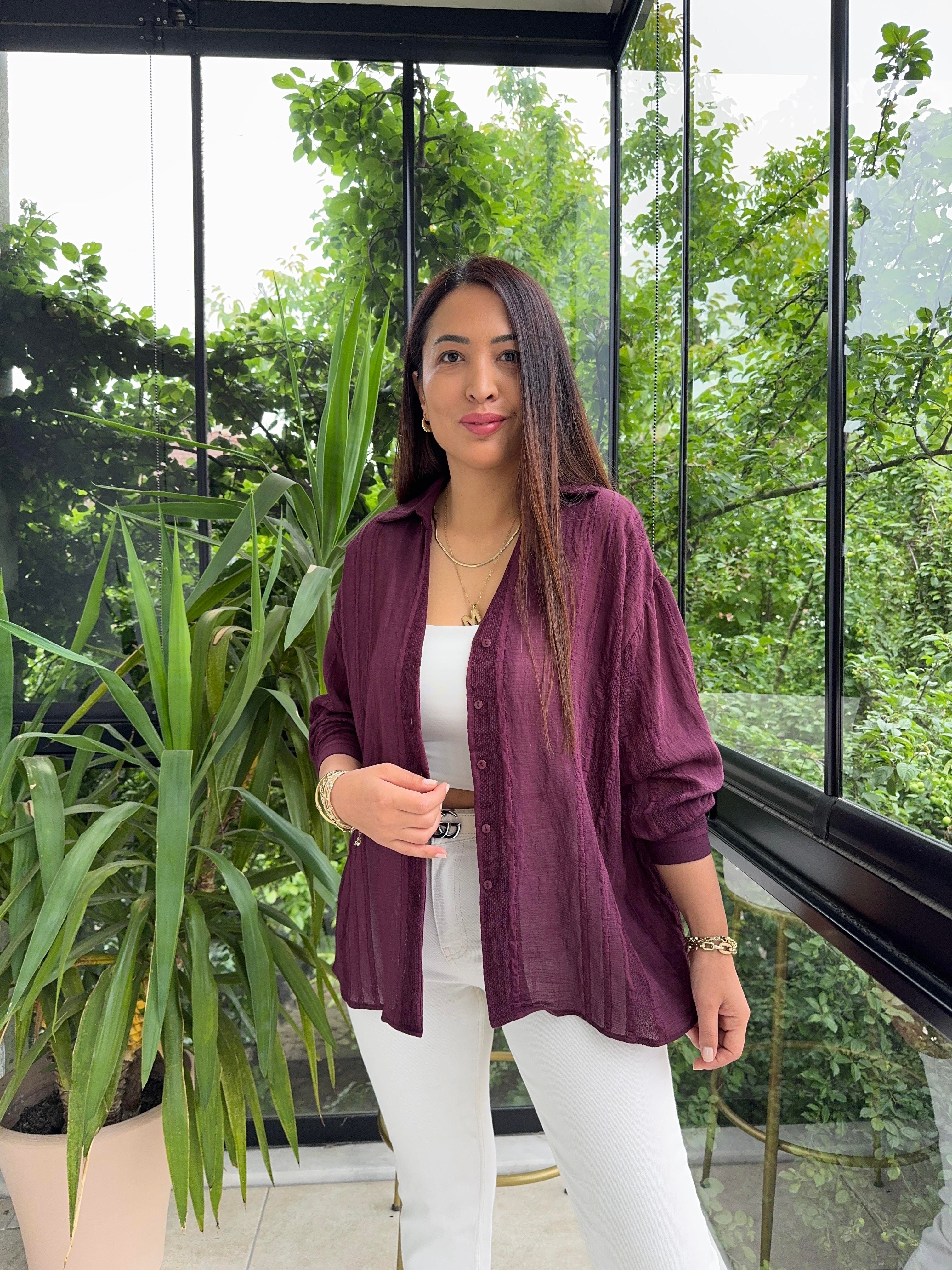 Transparan Gömlek Mürdüm