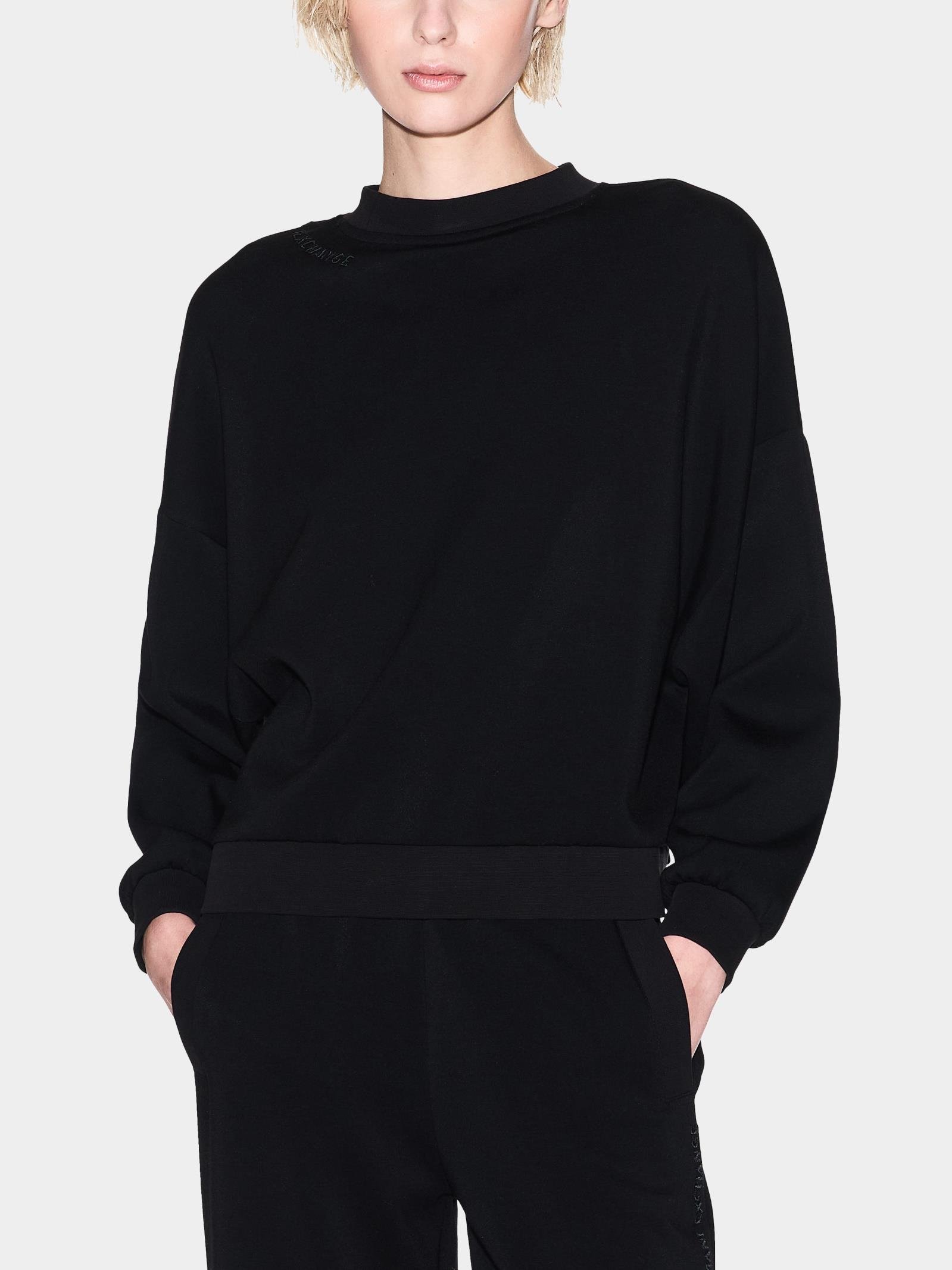 Armani Exchange Armani Exchange Kadın Yivli Yuvarlak Yaka Düşük Omuzlu Uzun Kol Siyah Sweatshirt XW000740 AF16111-UC001