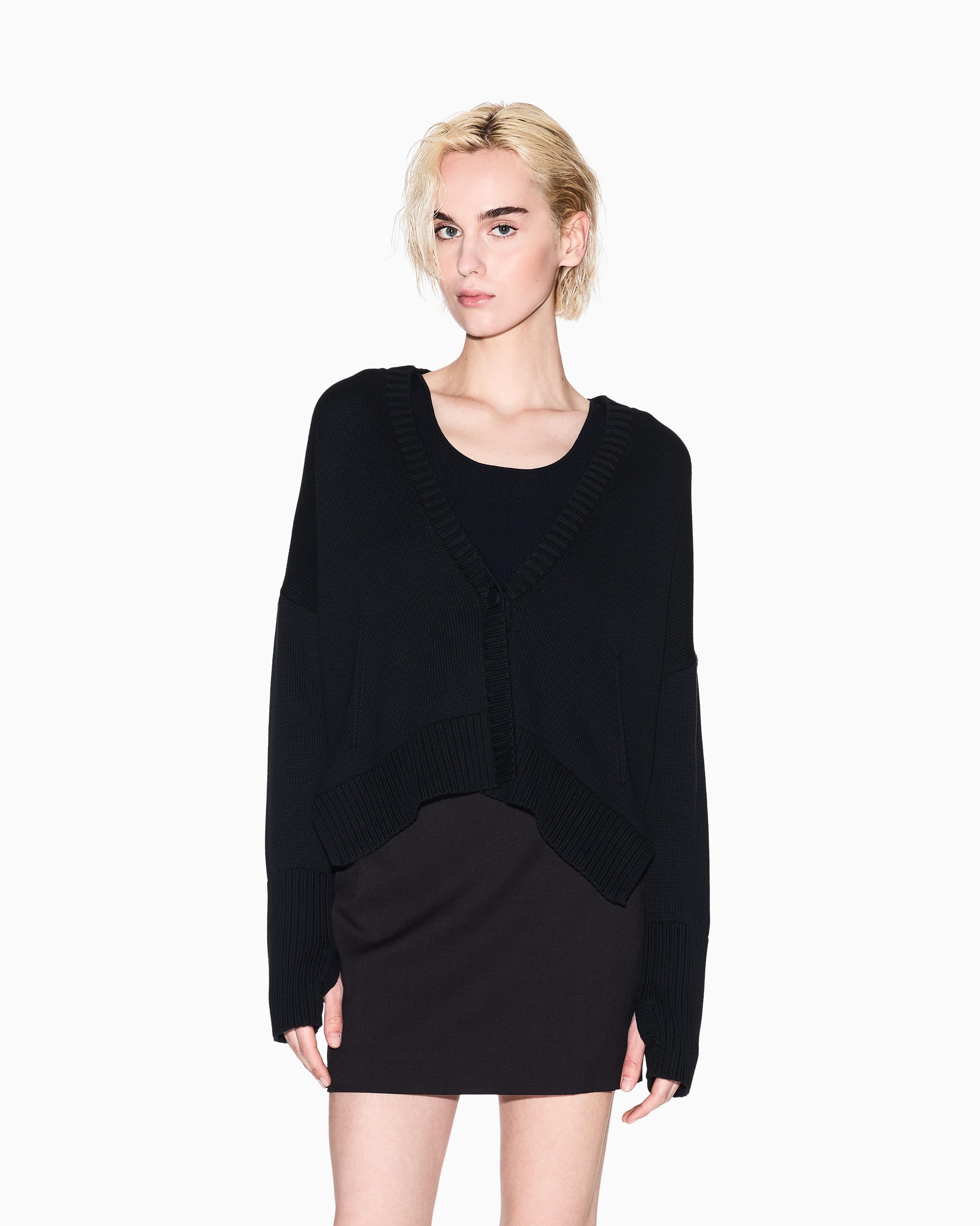 Armani Exchange Armani Exchange Kadın %100 Pamuklu Normal Kalıp V Yaka Nervür Detaylı Uzun Kollu Siyah Hırka XW001304 AF16552-UC001