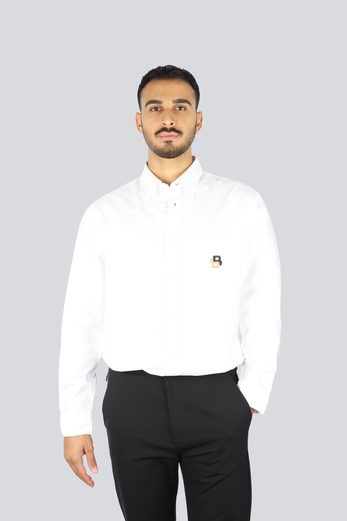 BOSS  BOSS Erkek %100 Pamuklu Logo Desenli Uzun Kollu Beyaz Gömlek 50545572-100