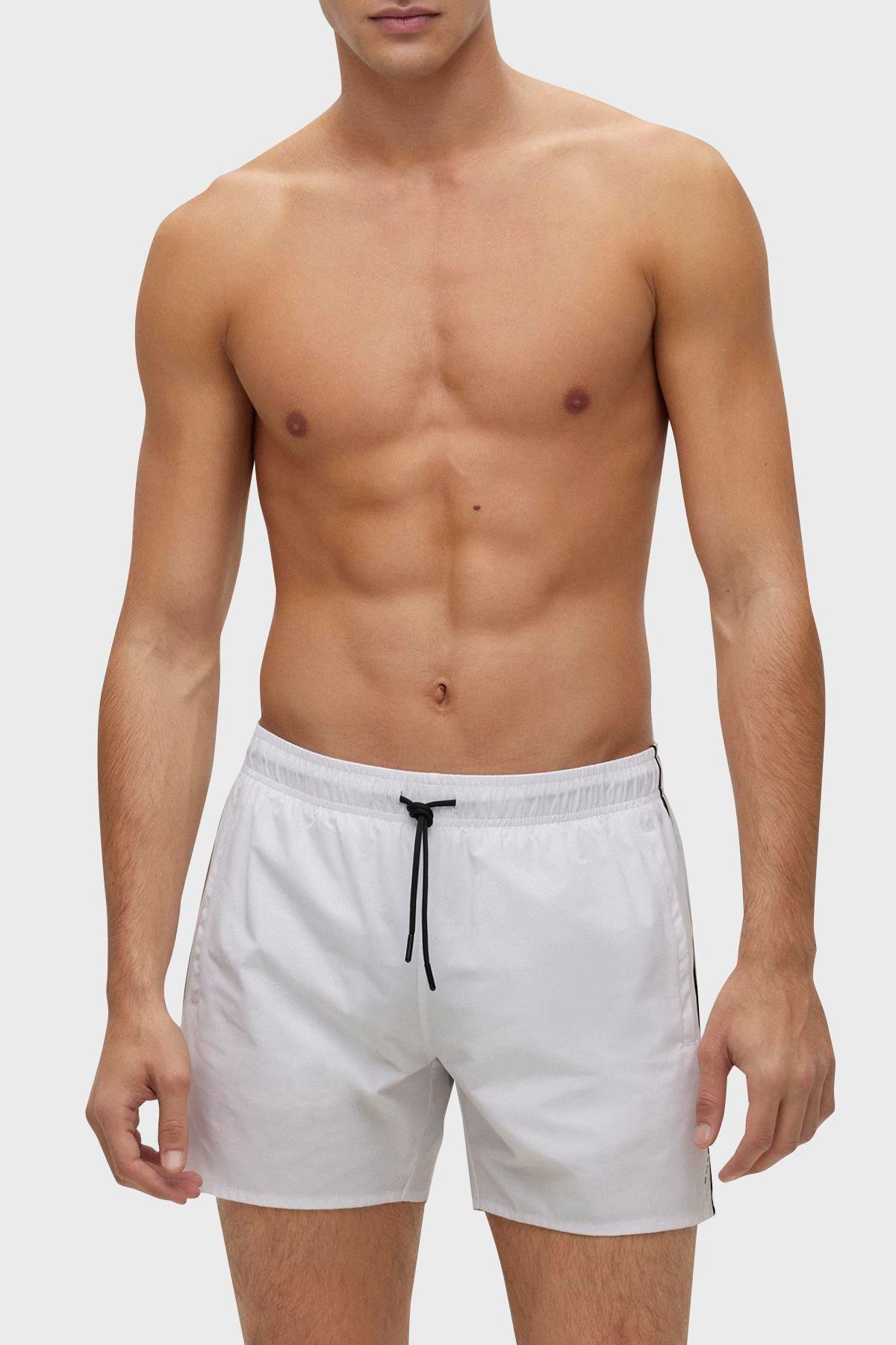 BOSS BOSS Erkek Beli Bağlamalı Cepli Astarlı Kısa Boy Beyaz Mayo 50491594-100