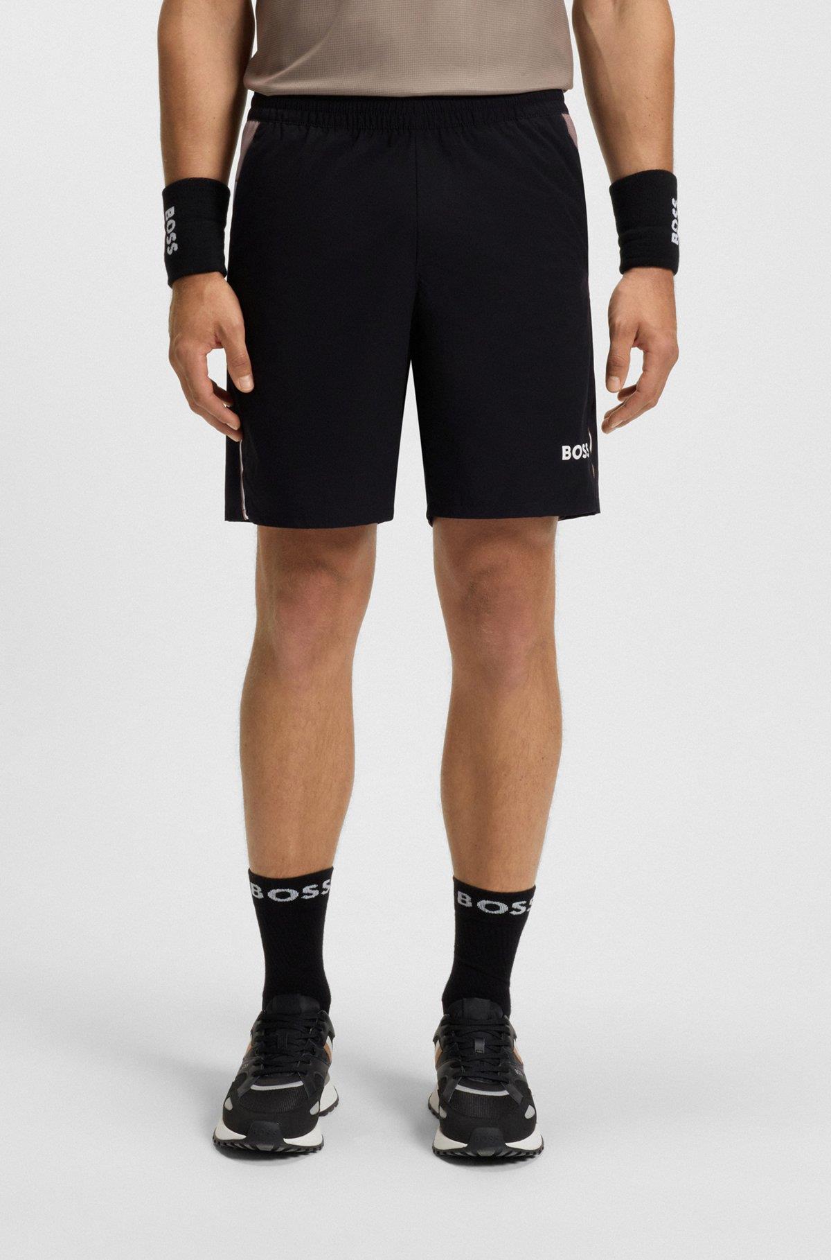 BOSS  BOSS Erkek Esnek Kumaş Normal Kalıp Çabuk Kuruyan Yanları Desenli Siyah Şort 50541370-001
