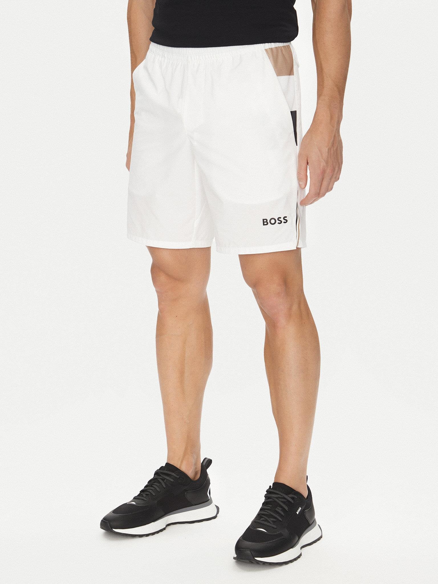 BOSS BOSS Erkek Esnek Kumaş Normal Kalıp Çabuk Kuruyan Yanları Desenli Beyaz Şort 50541370-100