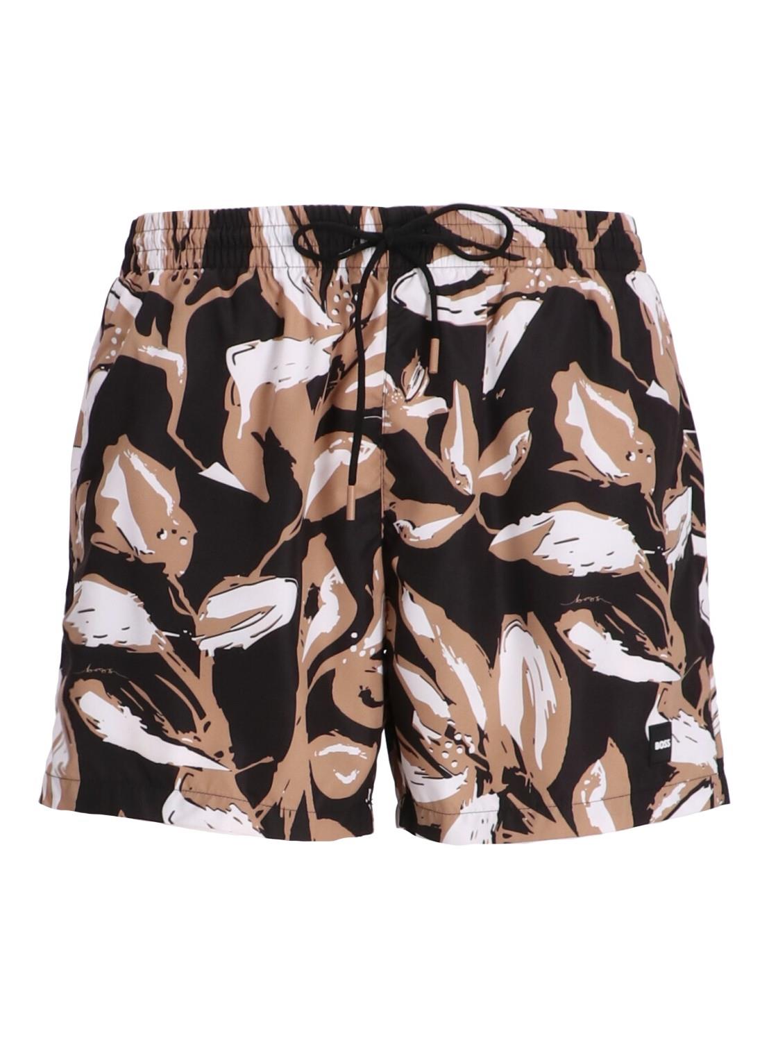 BOSS BOSS Erkek İki Yan Yırtmaçlı Cep Yaprak Desenli Siyah Mayo 50508844-004