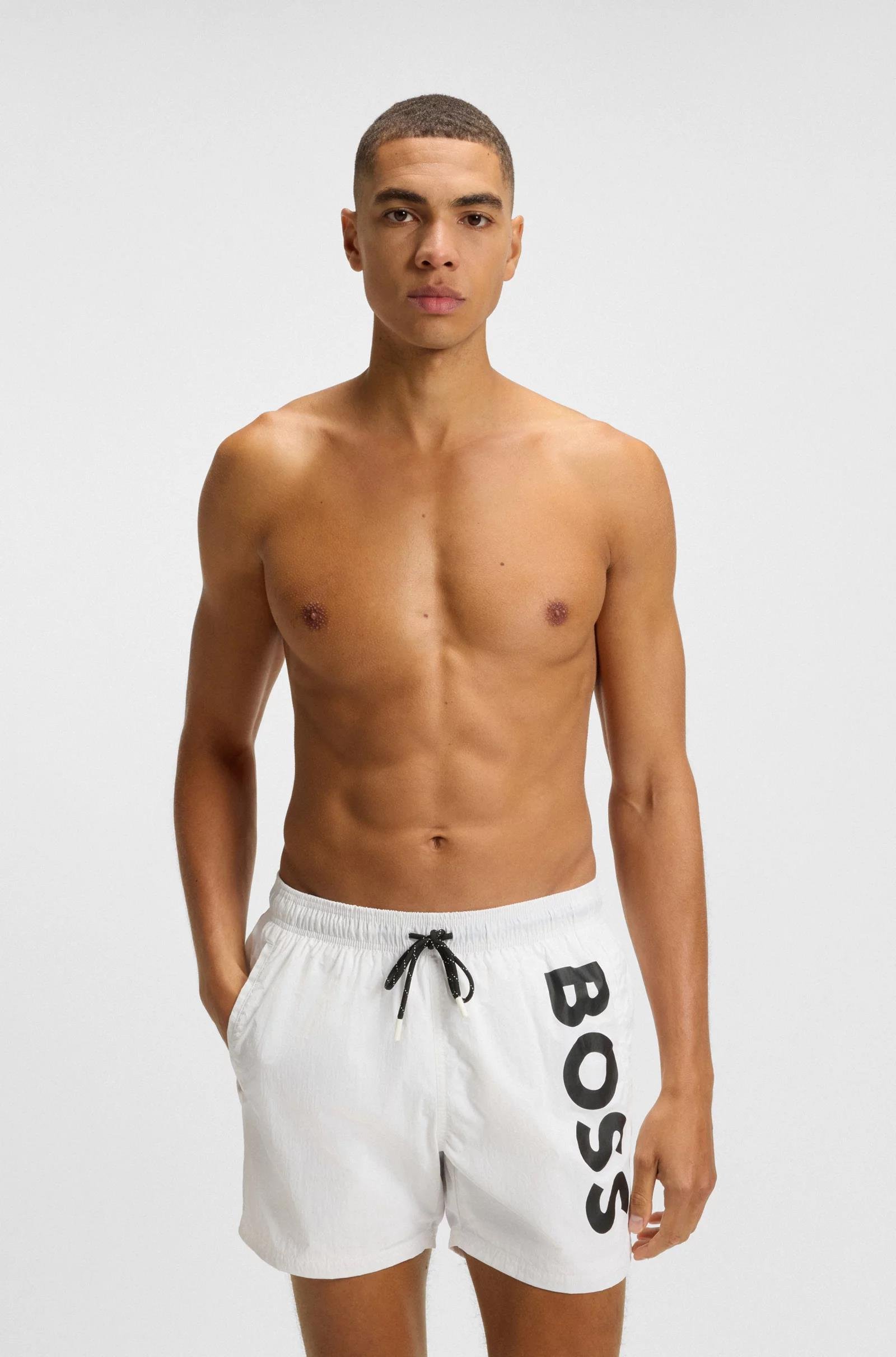 BOSS BOSS Erkek Logo Baskılı Hızlı Kuruyan Kumaş Beli İp Bağlamalı Beyaz Mayo 50514502-100