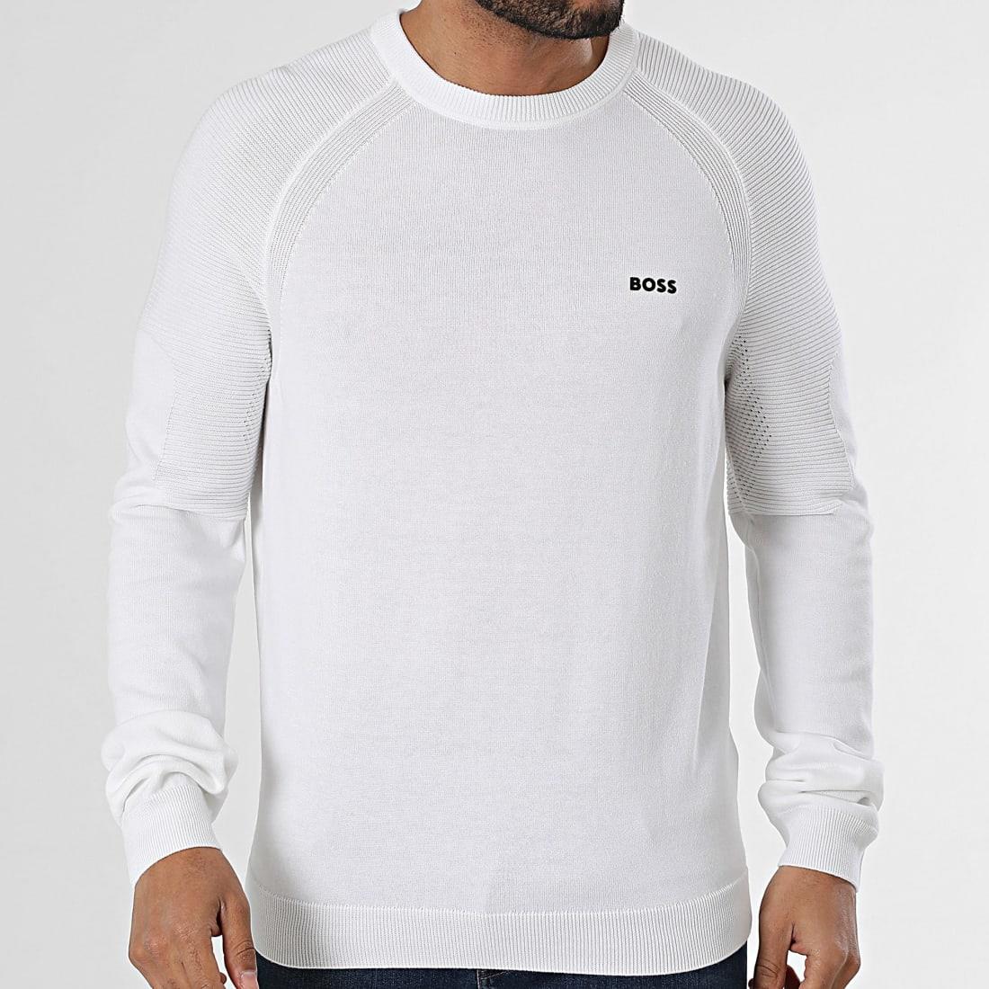 BOSS BOSS Erkek Marka Logolu Uzun Kollu Slim Fit Beyaz Kazak 50528739-100
