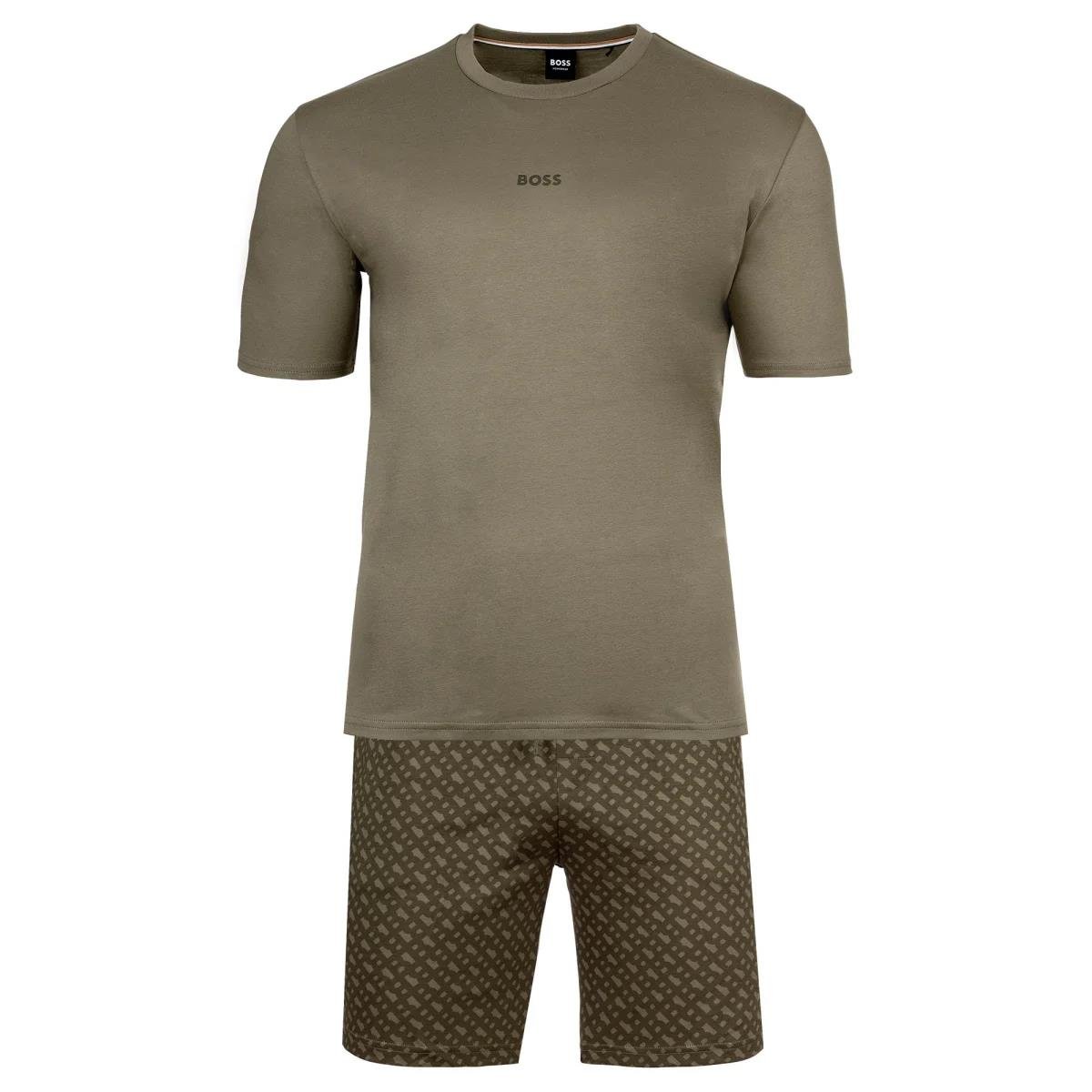 BOSS BOSS Erkek Pamuklu Normal Kalıp Logo Desenli Haki Pijama Takımı 50540613-349