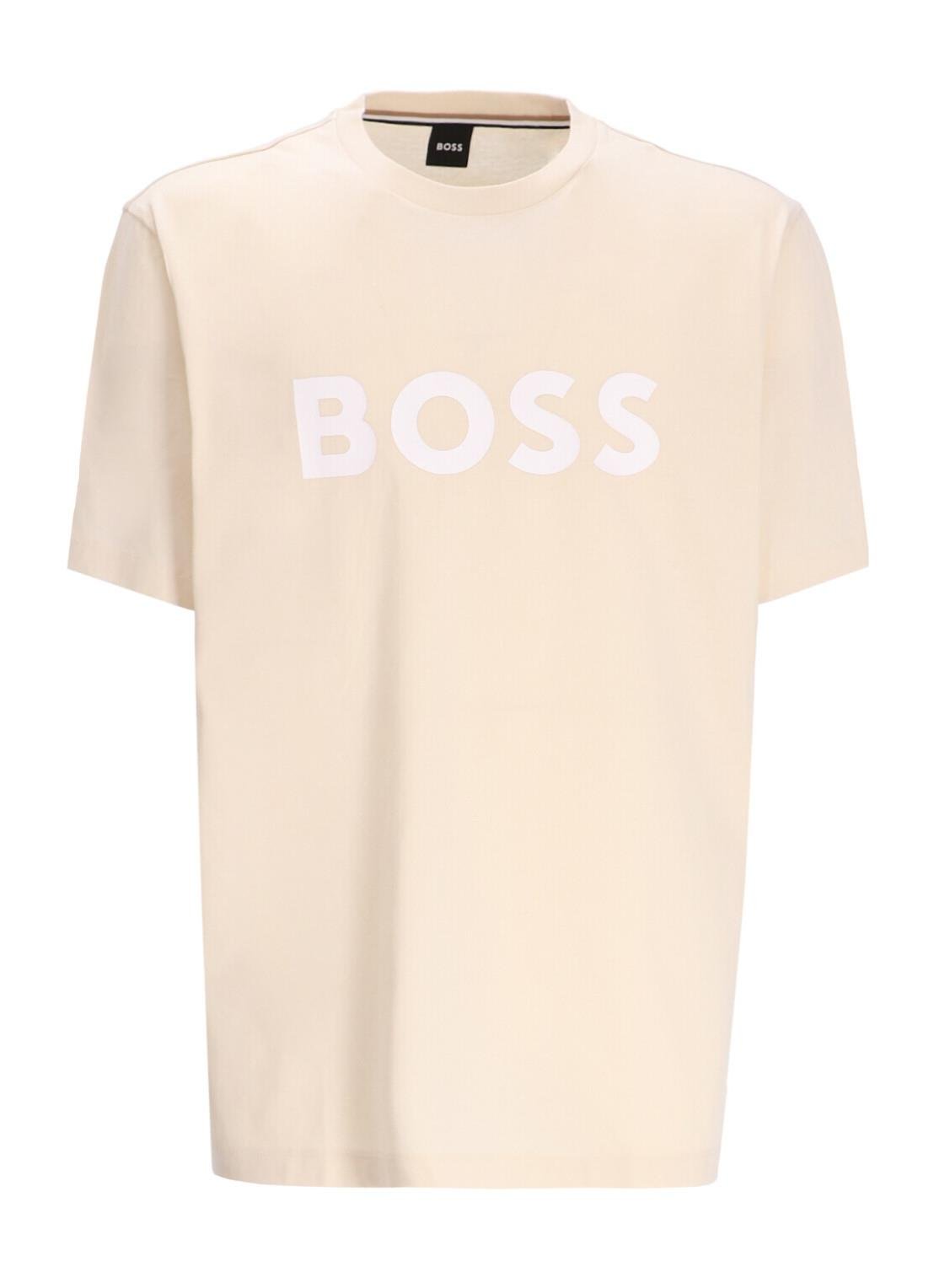 BOSS BOSS Erkek regular fit Kısa Kollu Düz Bisiklet Yaka Ekru T-Shirt 50495742-131