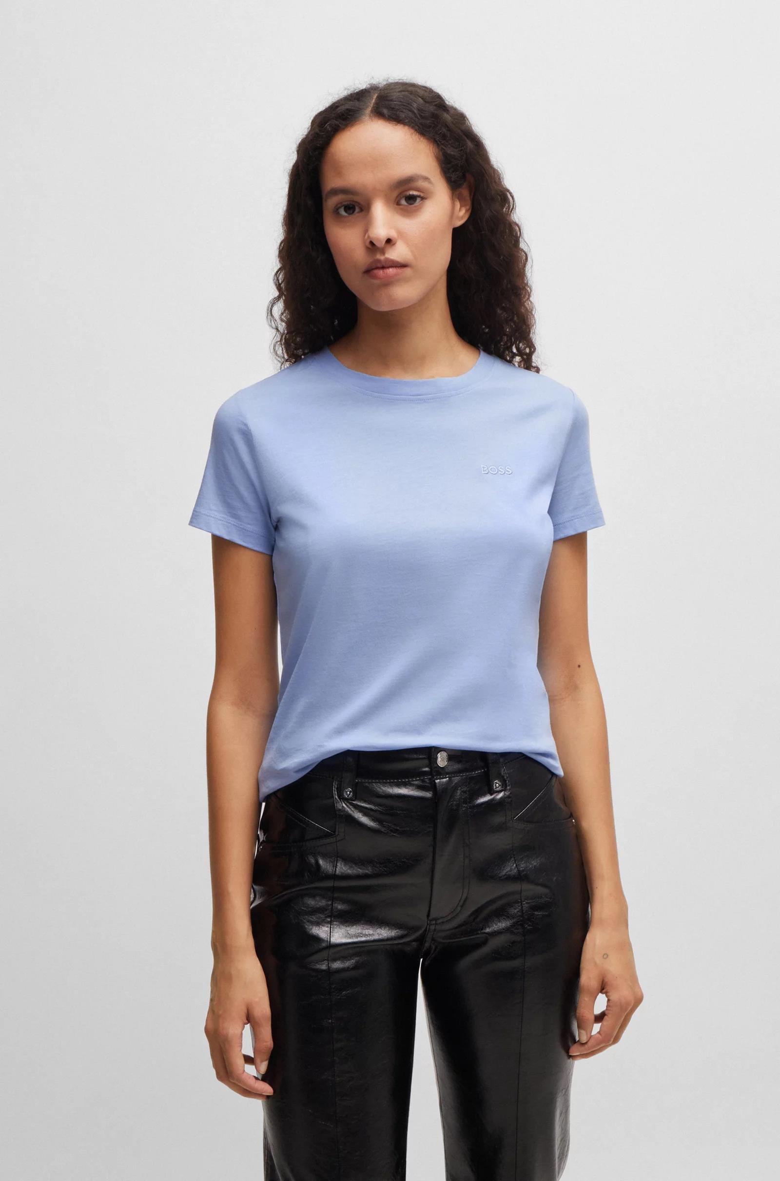 BOSS BOSS Kadın Pamuklu Marka Logolu Yuvarlak Yaka Mavi T-Shirt 50506973-436