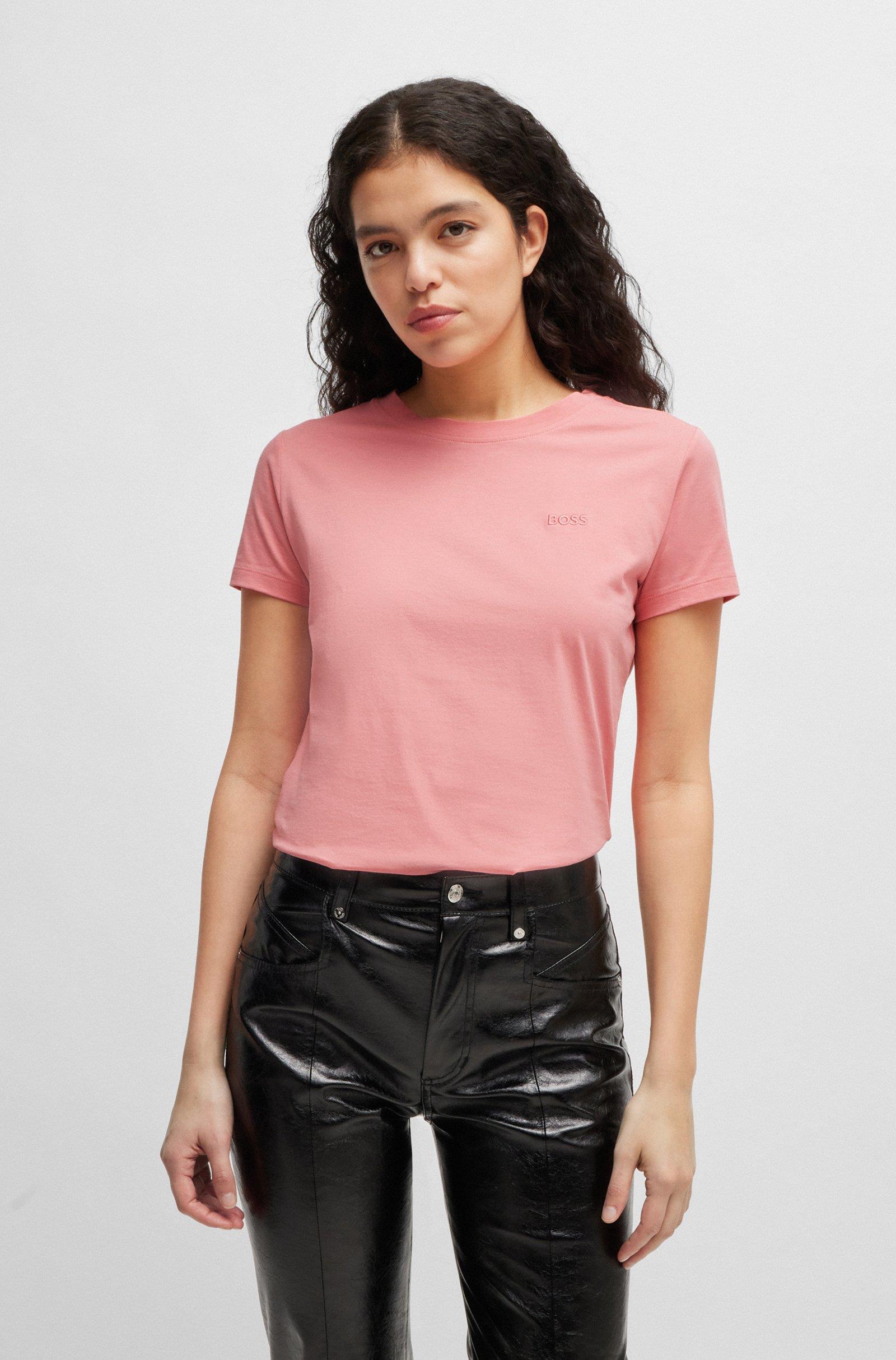 BOSS BOSS Kadın Pamuklu Marka Logolu Yuvarlak Yaka Pembe T-Shirt 50506973-689