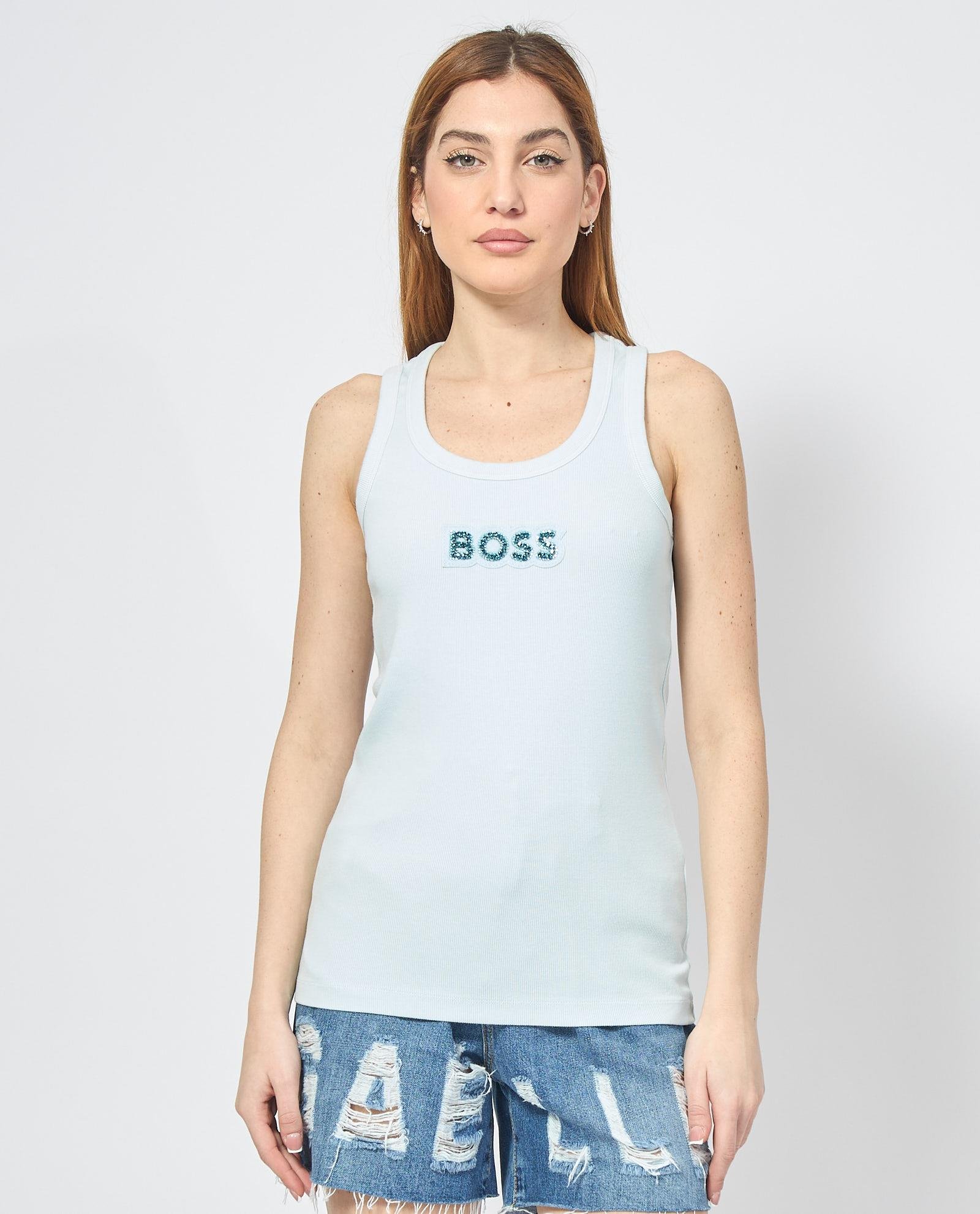BOSS BOSS Kadın Slim Fit Kalın Askı Boss Yazılı Mavi Atlet 50536985-442