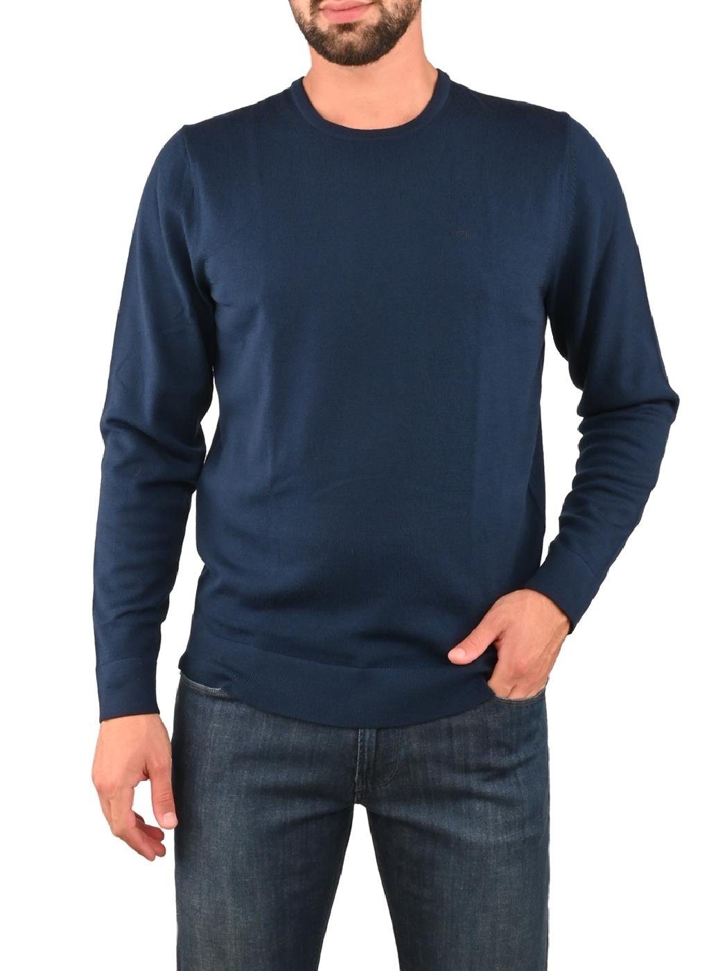 Calvin Klein Calvin Kleın Erkek %100 Yün Marka Logolu Uzun Kollu Bisiklet Yaka Lacivert Sweatshirt K10K109474-DW4