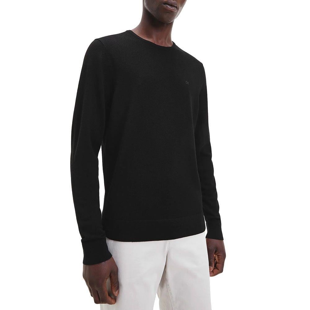 Calvin Klein Calvin Kleın Erkek %100 Yün Marka Logolu Uzun Kollu Bisiklet Yaka Siyah Sweatshirt K10K109474-BEH
