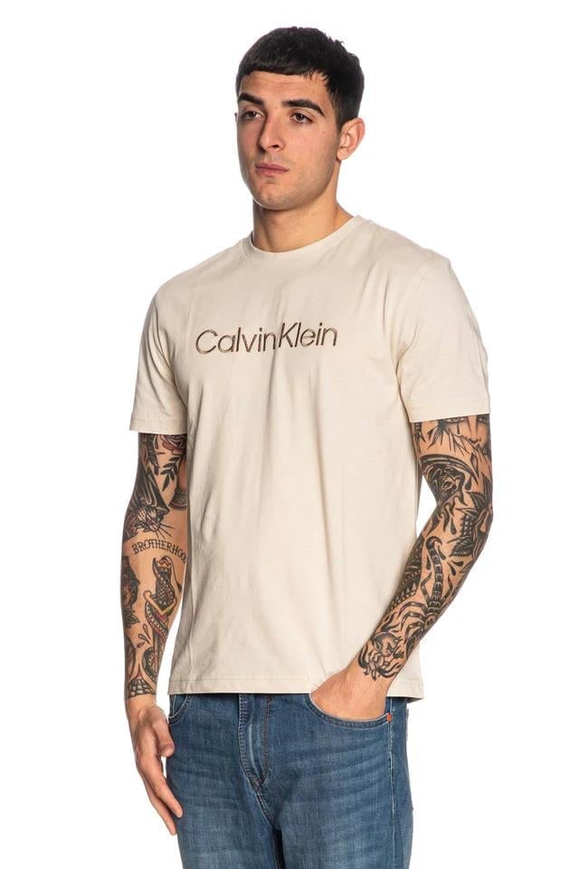 Calvin Klein Calvin Klein Erkek Kısa Kollu Pamuklu Bisiklet Yaka Calvin Klein Yazı Detaylı Gri T-Shirt K10K114169-PDV