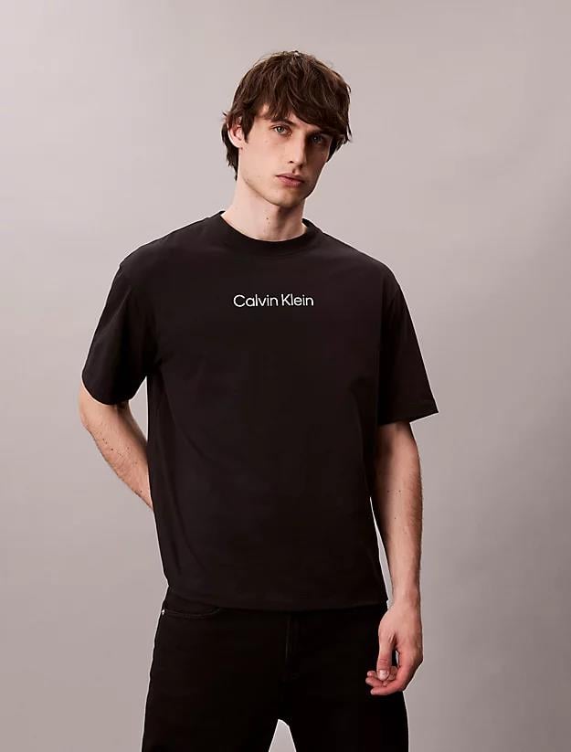 Calvin Klein Calvin Klein Erkek Normal Kalıp Yuvarlak Yaka Pamuklu Logo Detaylı Kısa Kollu Siyah T-Shirt LV04LD230G-UB1