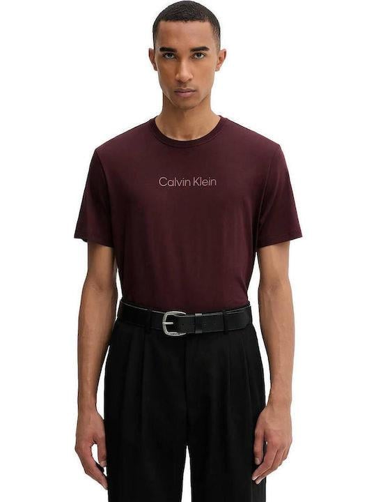 Calvin Klein Calvin Klein Erkek Normal Kalıp Yuvarlak Yaka Pamuklu Logo Detaylı Kısa Kollu Bordo T-Shirt LV04LD230G-GR9