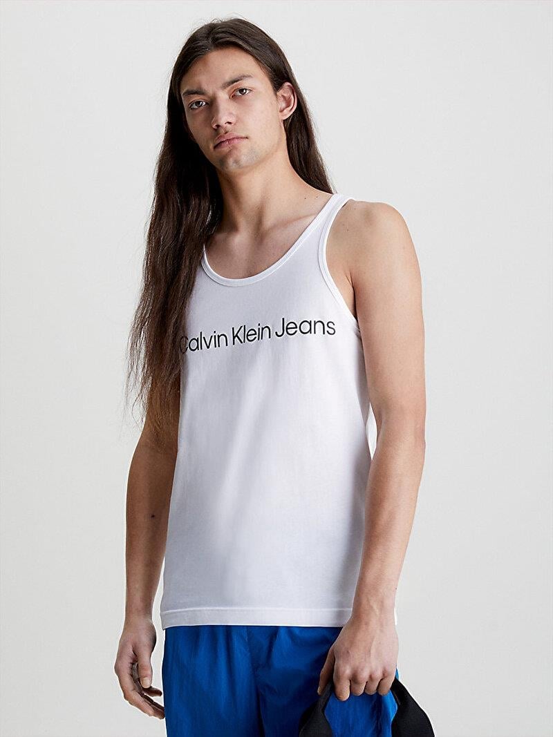 Calvin Klein Calvin Kleın Erkek Pamuklu Logolu Kolsuz Halter Yaka Beyaz Atlet J30J323099-YAF