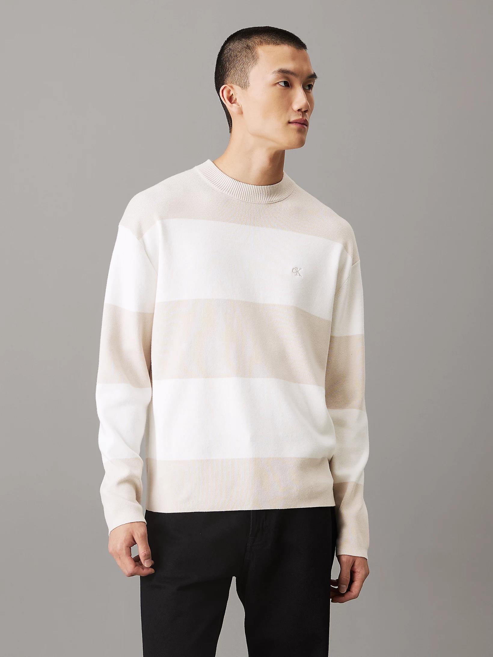 CALVIN KLEIN Calvin Kleın Erkek Pamuklu Bisiklet Yaka Regular Fit Uzun Kollu Krem Kazak J30J326741-PDH