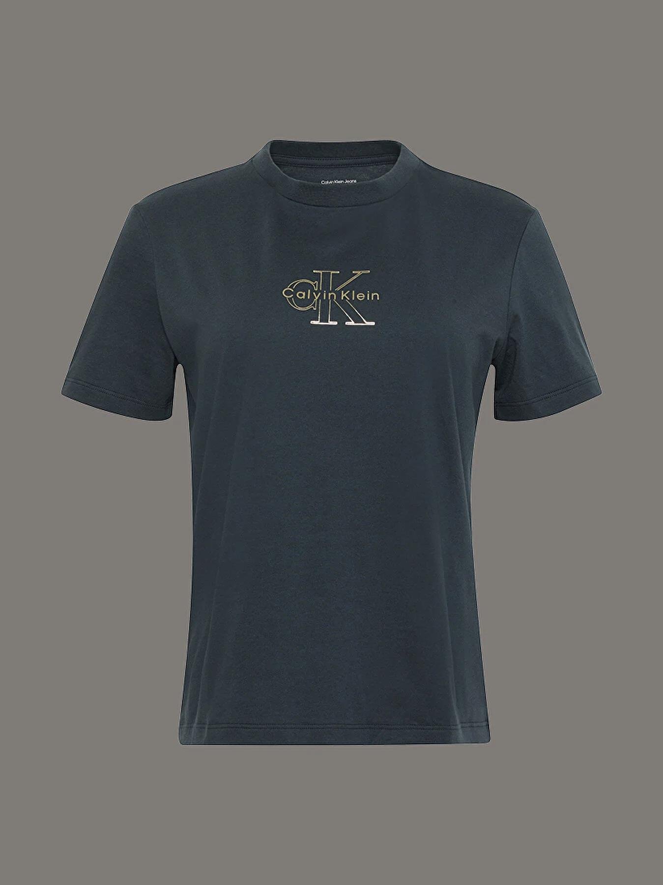 Calvin Klein Calvin Klein Kadın Normal Kalıp %100 Pamuklu CK Logo Detaylı Kısa Kollu Mavi T-Shirt LV047D873G-VEK