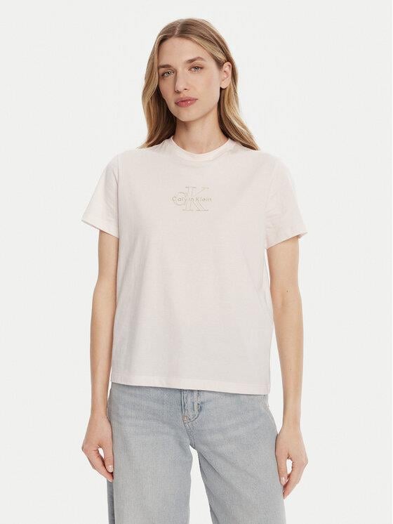 Calvin Klein Calvin Klein Kadın Normal Kalıp %100 Pamuklu CK Logo Detaylı Kısa Kollu Pembe T-Shirt LV047D873G-WFI
