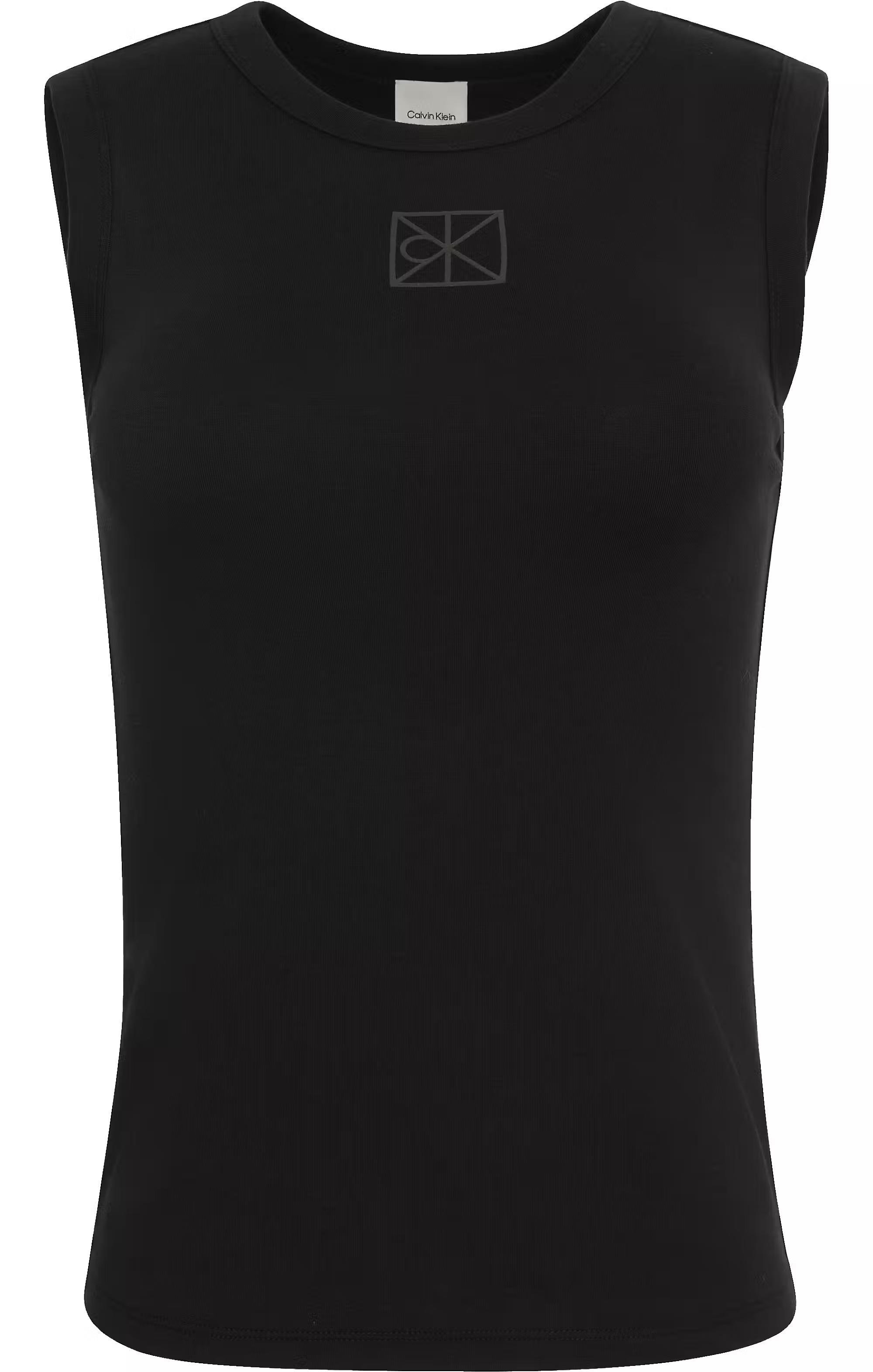 Calvin Klein Calvin Klein Kadın Slim Fit Yuvarlak Yakalı Kolsuz CK Logo İşlemeli Siyah Bluz LV044D200G-UB1