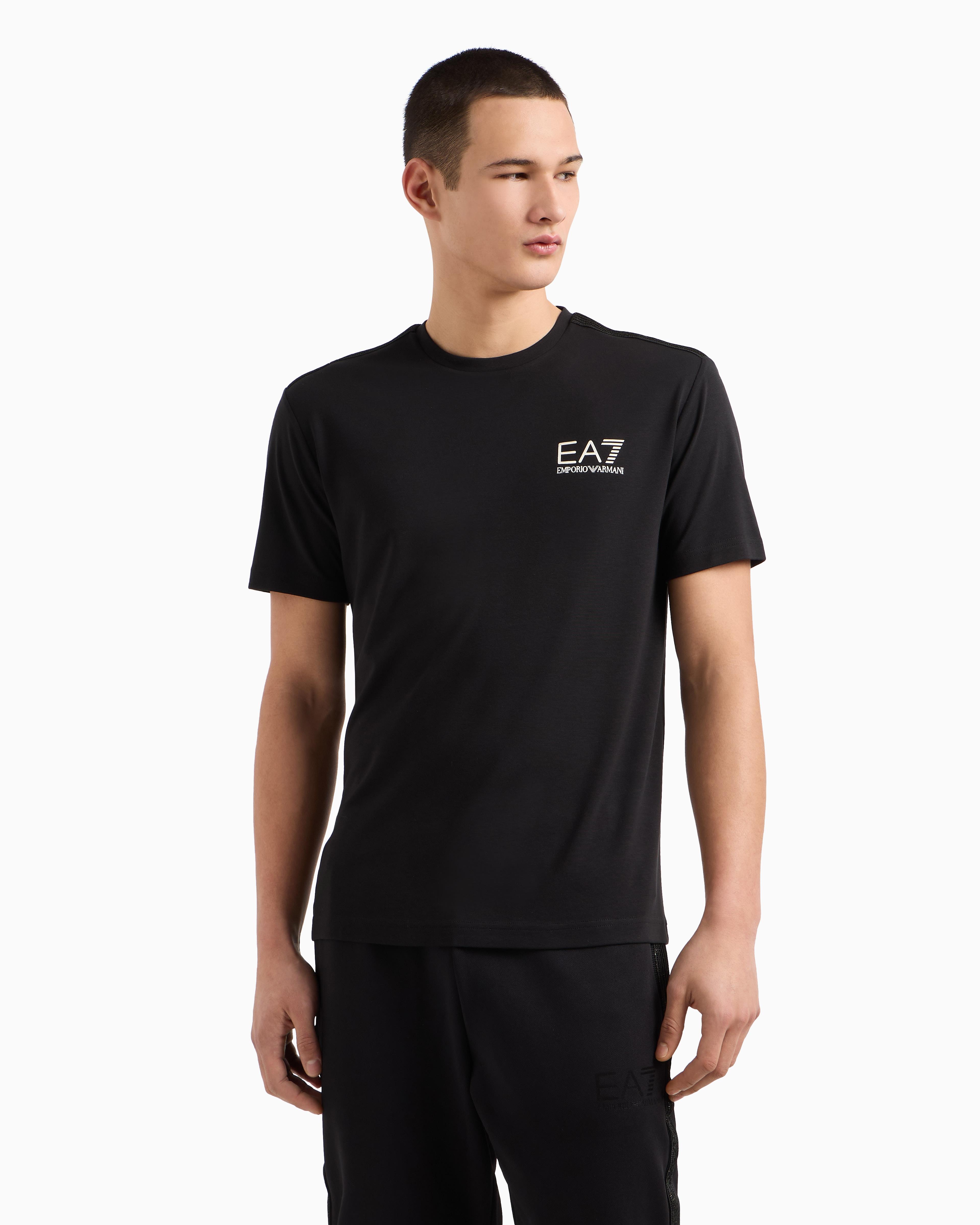 Ea7 Ea7 Erkek Kısa Kollu Dar Kesim Kısa Kollu Gold Logo Detaylı Siyah T-Shirt 7M000299 AF13739-UC001