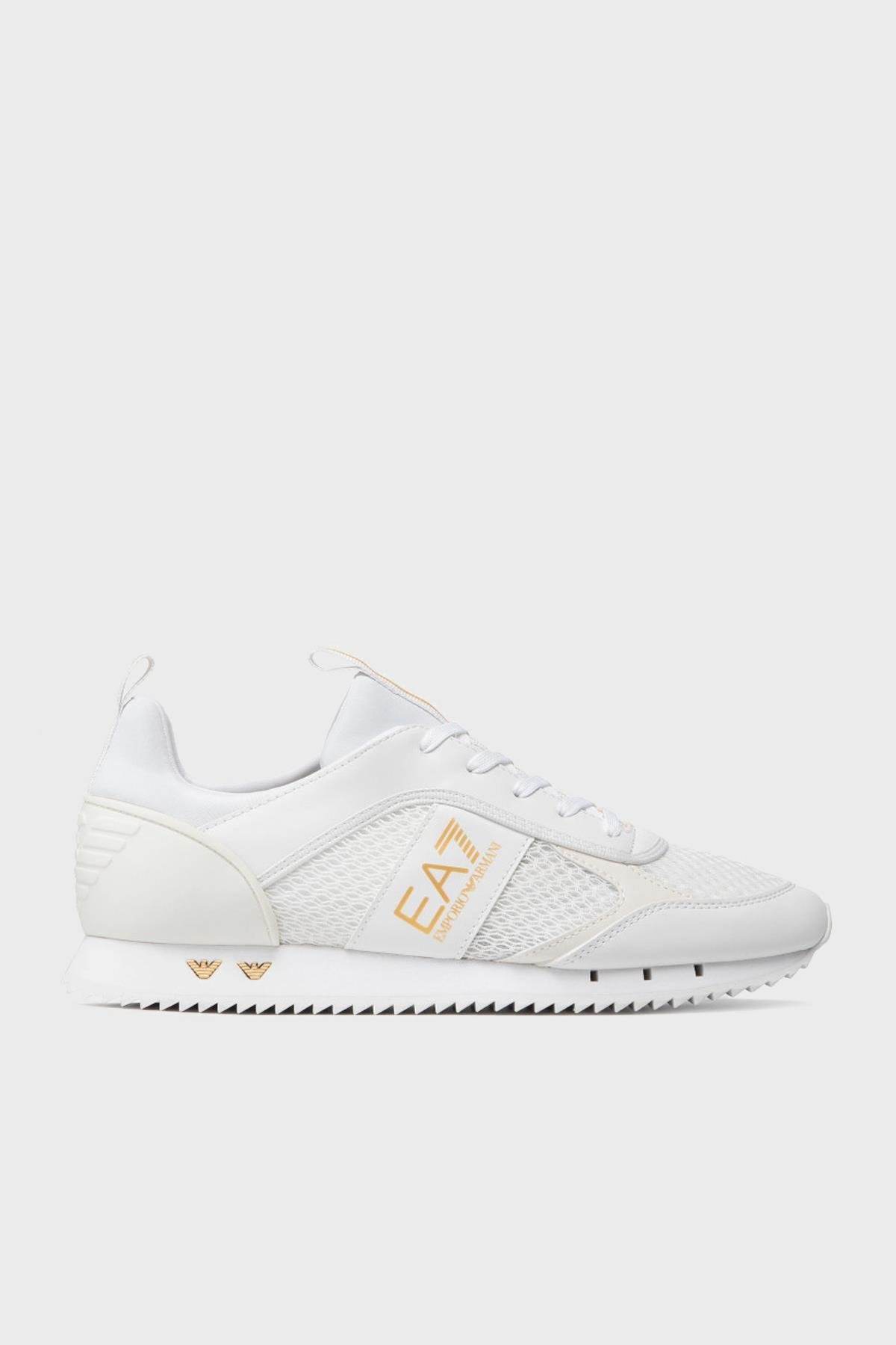Ea7 Ea7 UNISEX Fileli Şerit Logolu Bağıcıklı Beyaz-Altın Sneaker X8X027 XK050-Q597